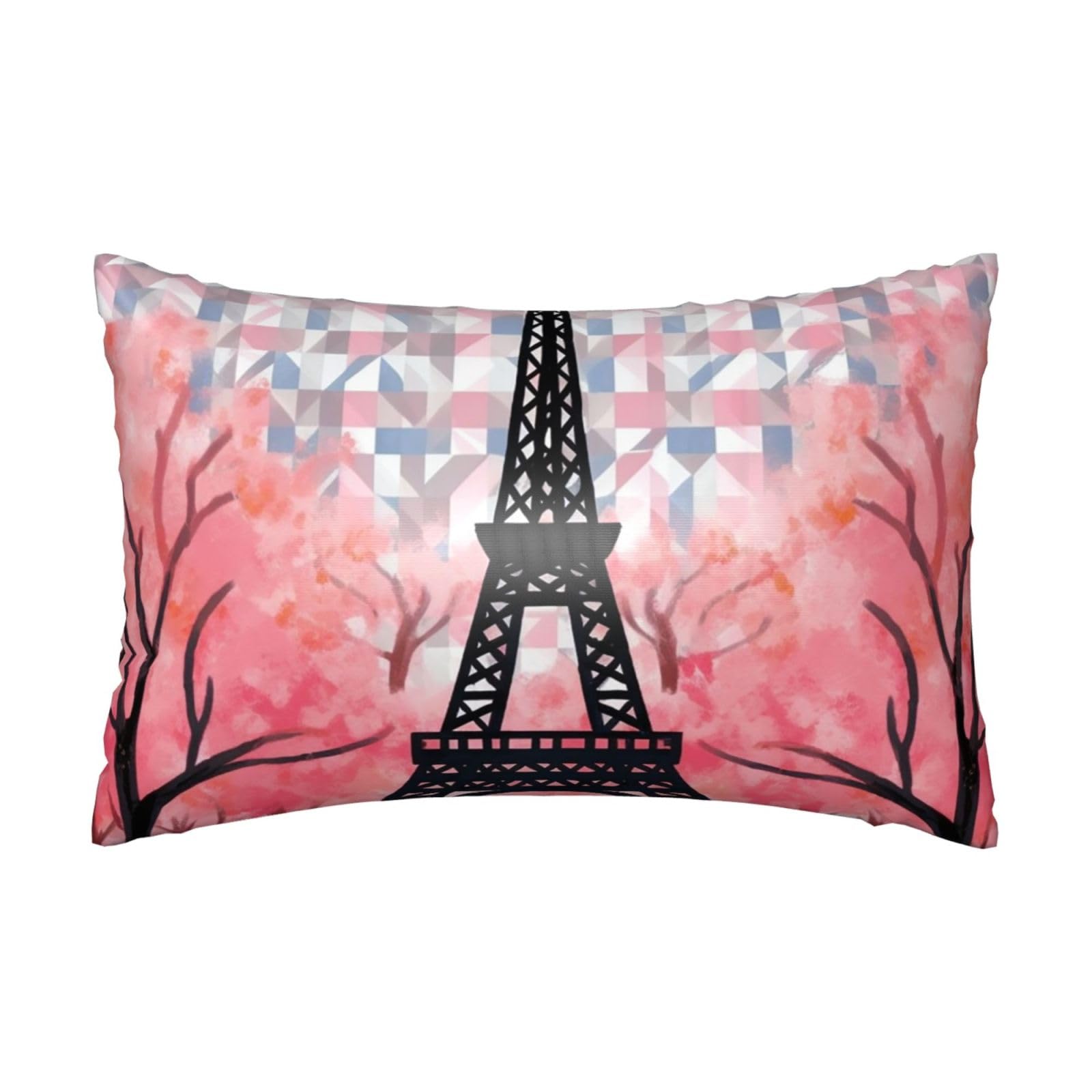 Satin Pillowcase for Hair and Skin,Soft Breathable Silk Pillowcase Eiffel Tower Pattern Cooling Pillow Cover with Hidden Zipper Queen Size Cushion Case for Bedroom Sofa 20”X30”