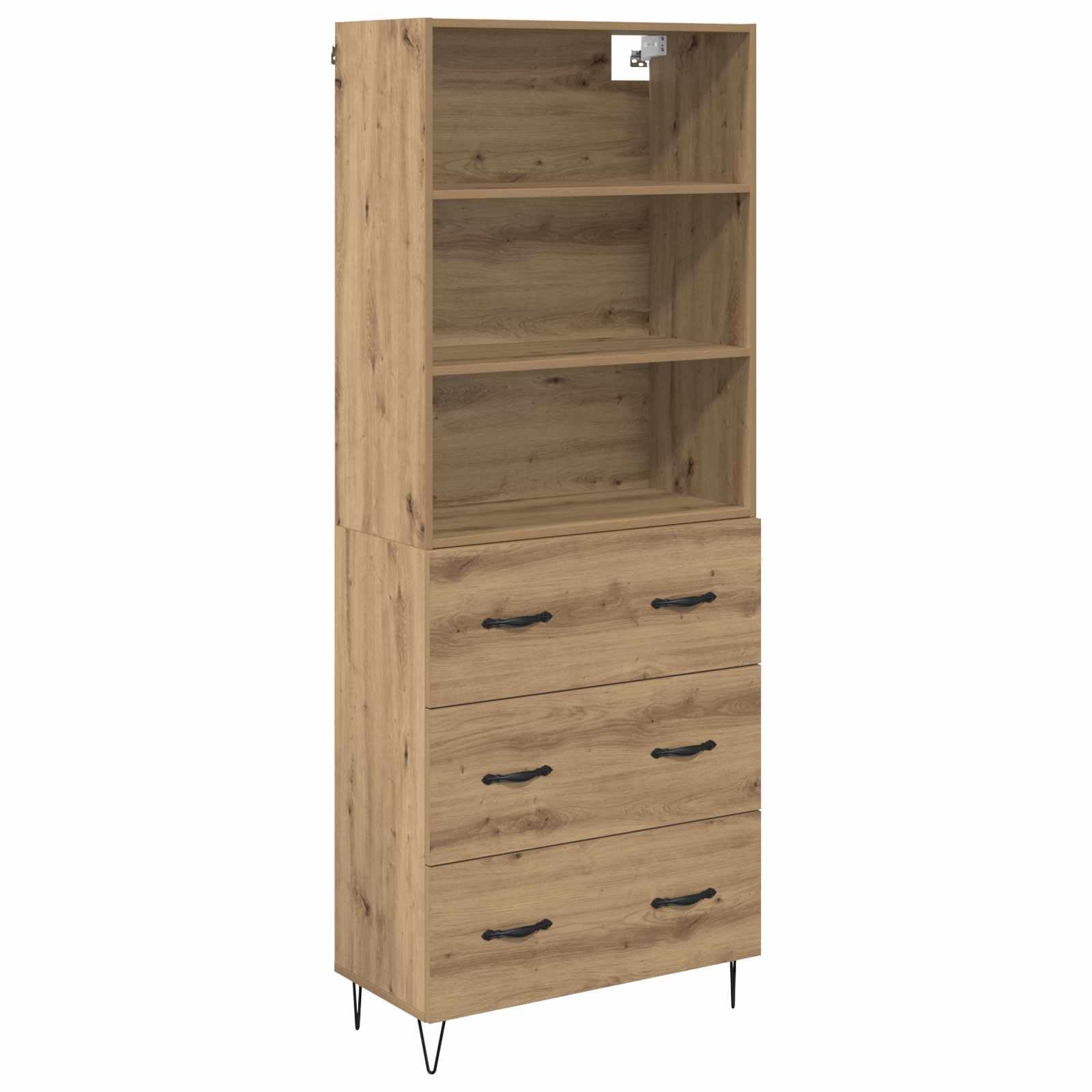 vidaXL Highboard Artisan Oak 69.5 x 34 x 180 cm Engineered Wood, Living Room Storage, Rectangular, Modern Wall-Mounted Highboard, Functional Organizational Cabinet, Space Efficient Solution