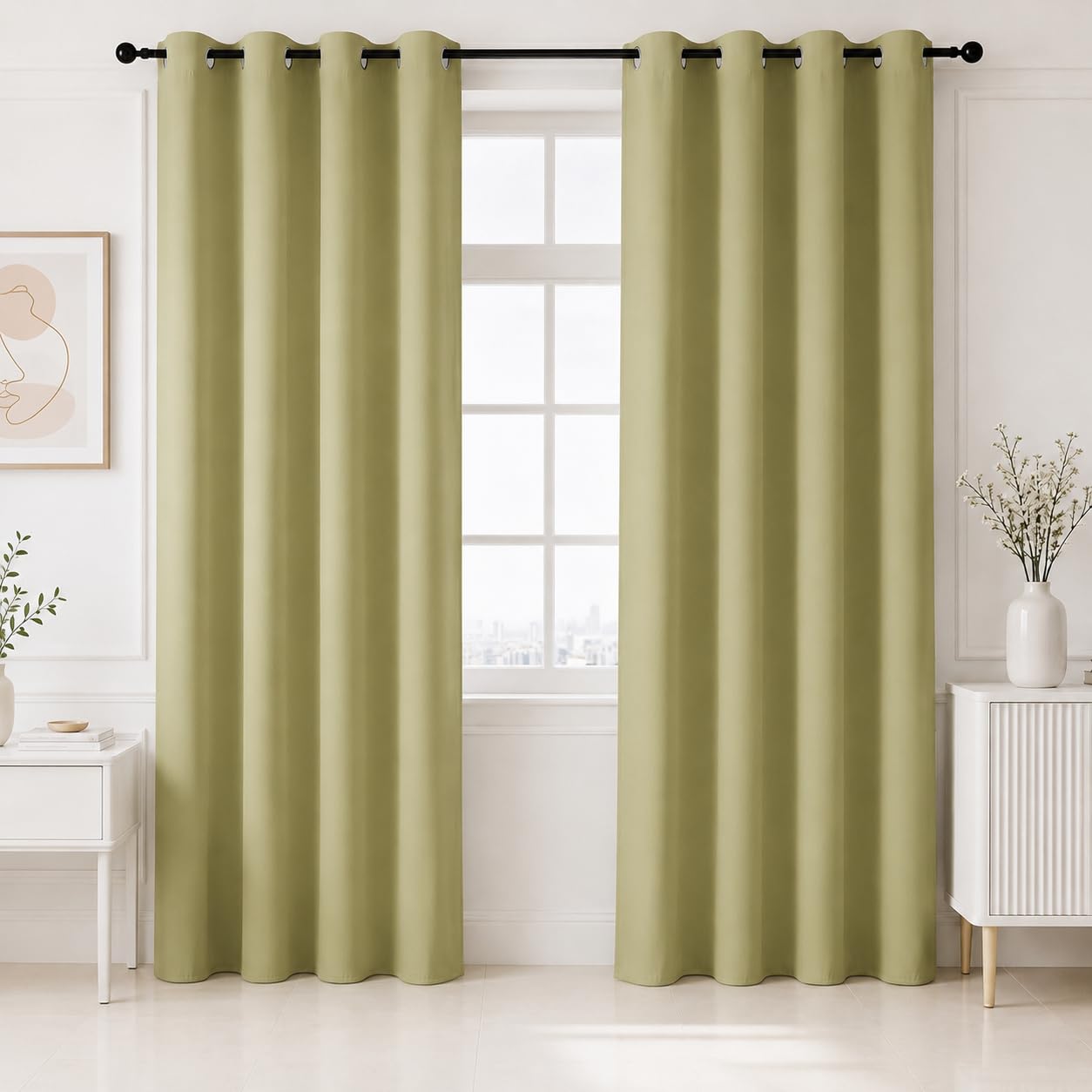 HOMEMONDE Premium Blackout Curtains 7 Feet Set of 2 - Thermal Insulated, Noise Reduced Door Curtain, True Room Darkening - Avacado Green (84 Inches, 213.36L x 118W CM)