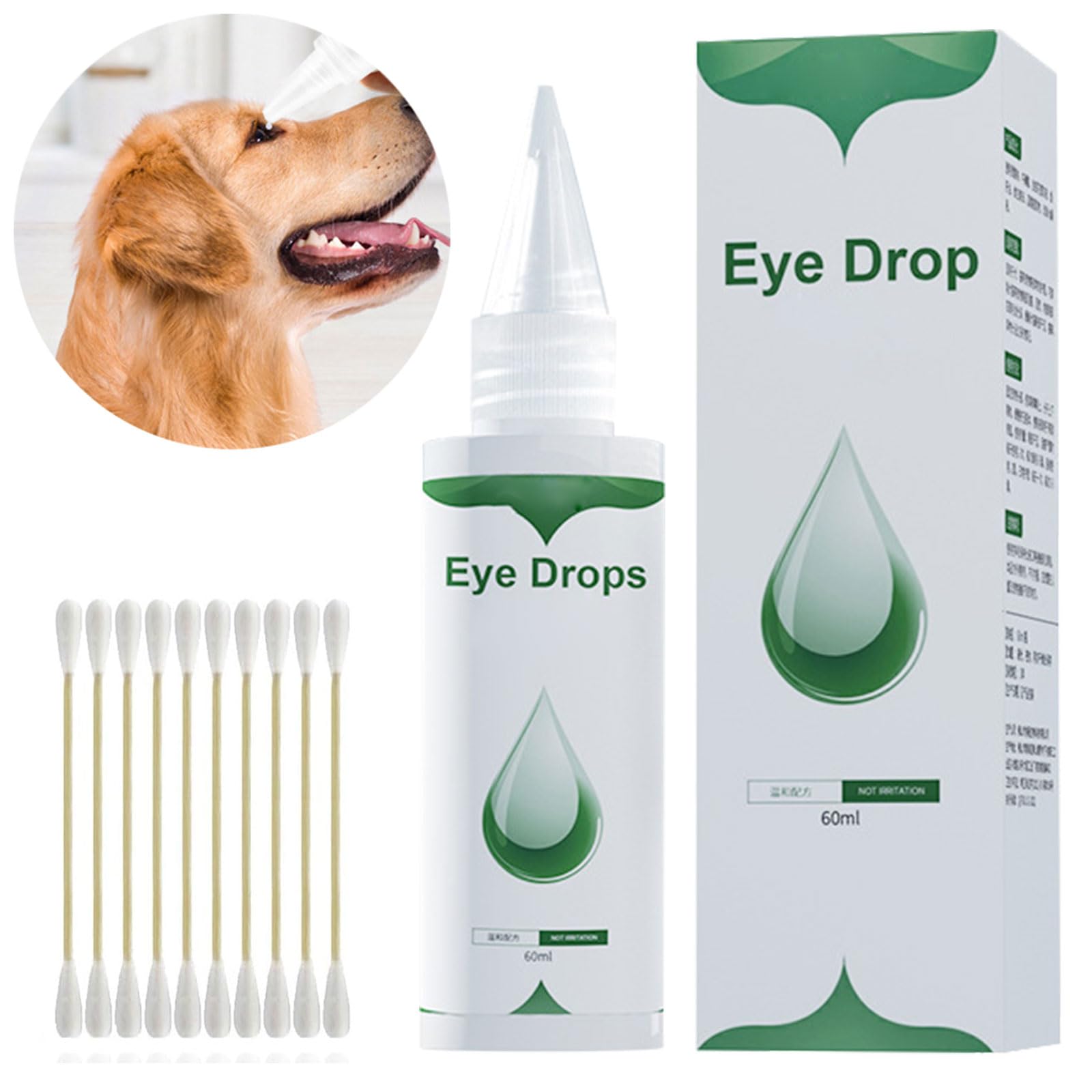QEEROYO Dog Eye Drops 60ml, Eye Drops for Dogs and Cats Daily Dog Eye Cleaner for Effective Tear Stain Remover Relieve Pet Eye Fatigue