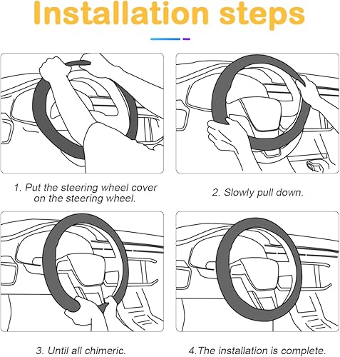 Miniatura 3 de Osilly Funda para volante de automóvil, microfibra de fibra de carbono de 15 pulgadas, protector de volante elástico para hombres y mujeres,
