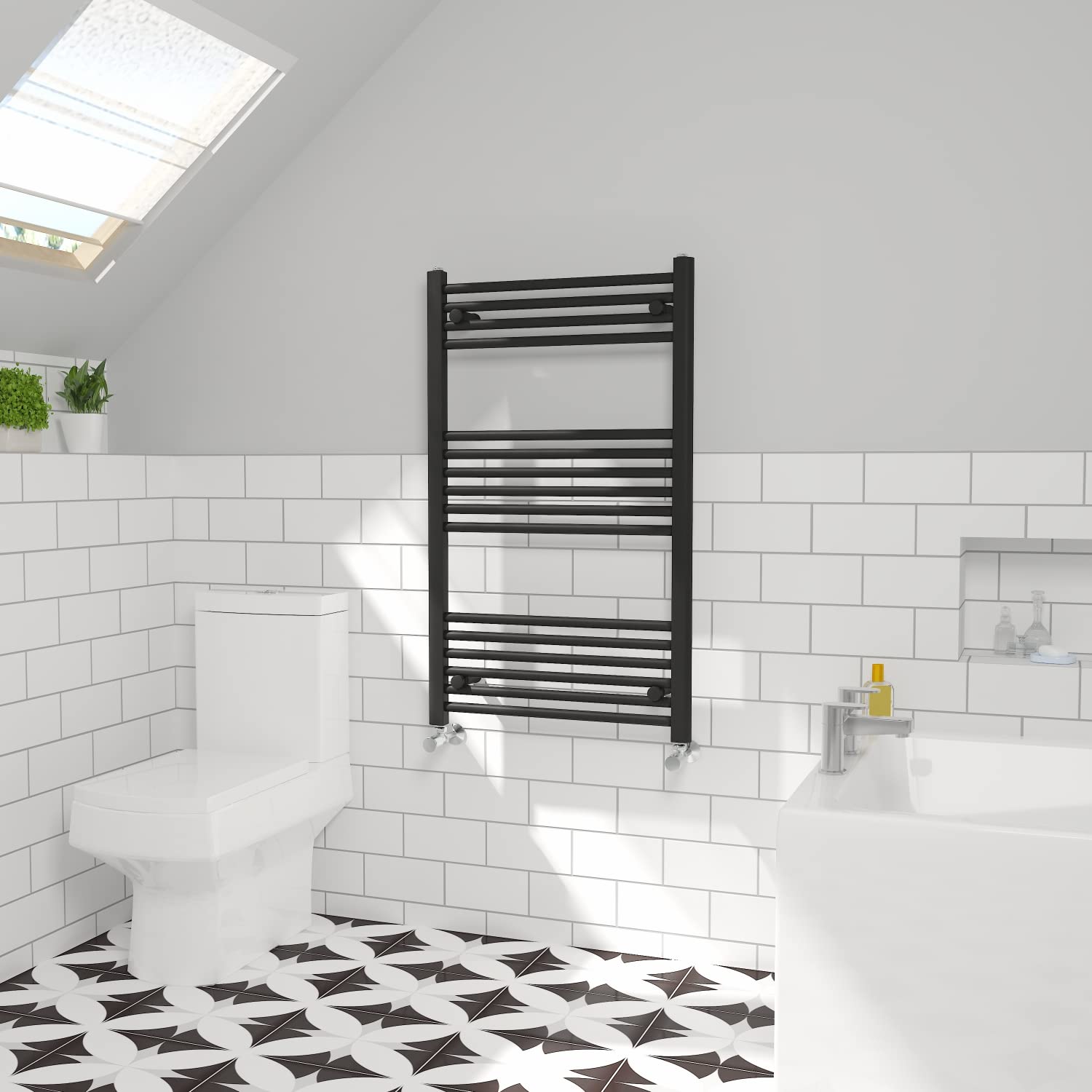 NRG Straight Central Heating Towel Rail Bathroom Radiator Black 1000×600mm