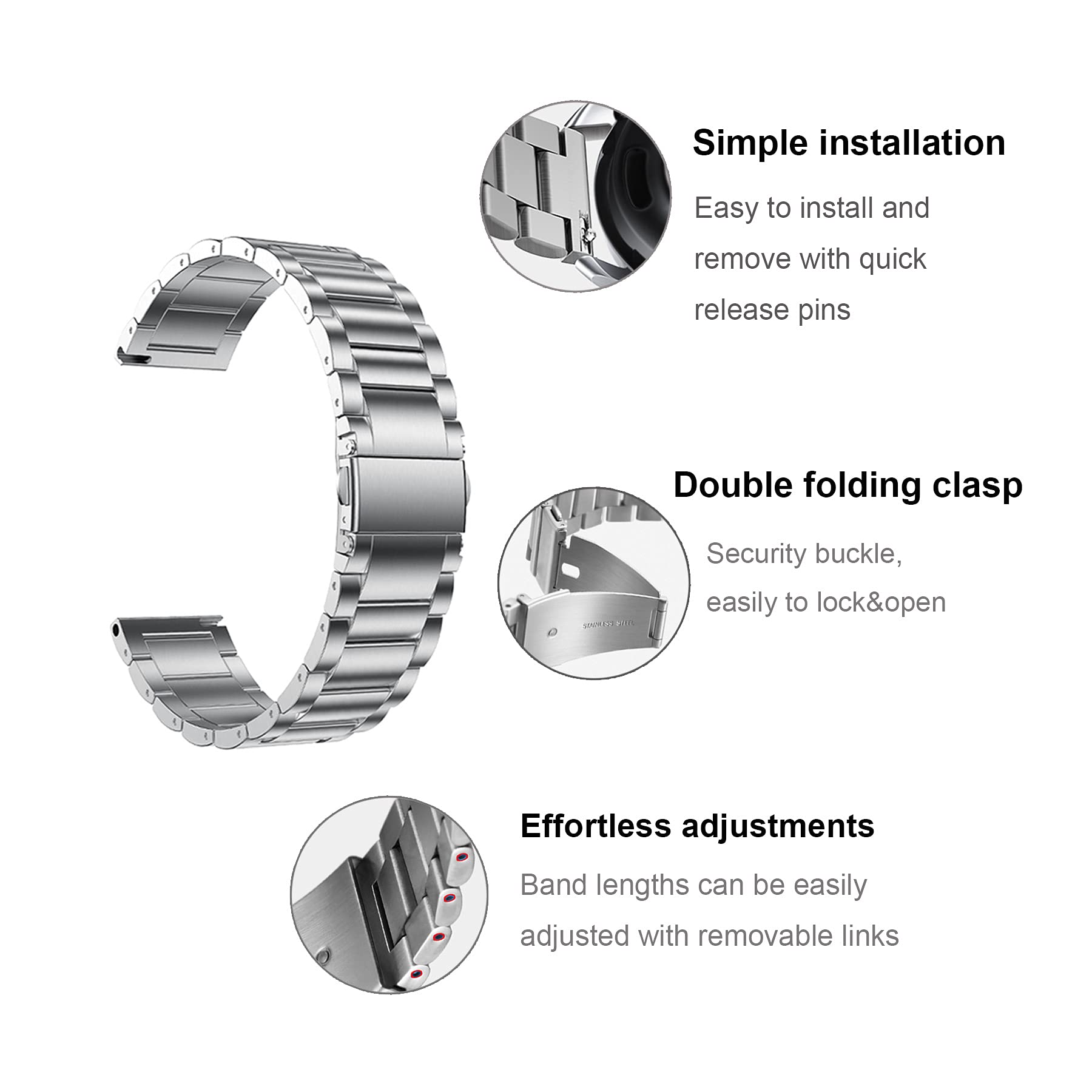 Para Garmin Vivoactive 5 correas de reloj, 6/3, 20 mm milanés y correa de metal de acero inoxidable para Venu/Venu Sq/Forerunner 645/245 Smartwatch, negro