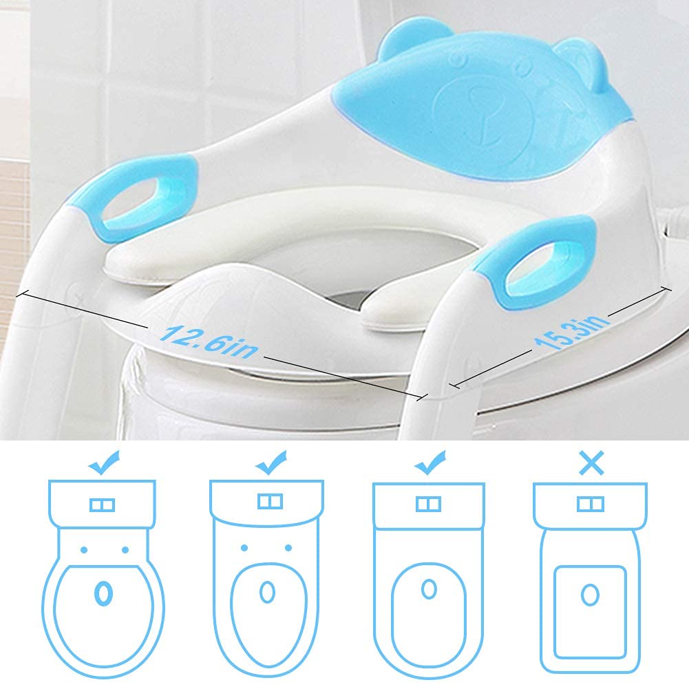Potty Training Seat with Step Stool Ladder, Potty Training Toilet Seat for Boys Girls Kids Toddlers, Soft Cushion, Safety Handle, Anti-Slip Step Pads, Baby Toddler Potty Seat for Toilet