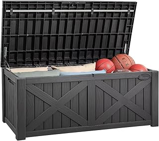 YITAHOME 150 Gallon Large Deck Box with X-Shaped Front, Resin Outdoor St...