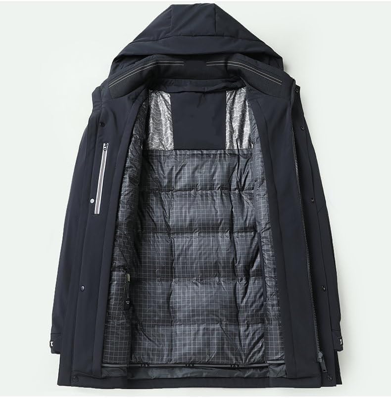 Mens Hooded Down Jacket Winter Removable Liner Cold Solid Warm Puffer Jackets Coat