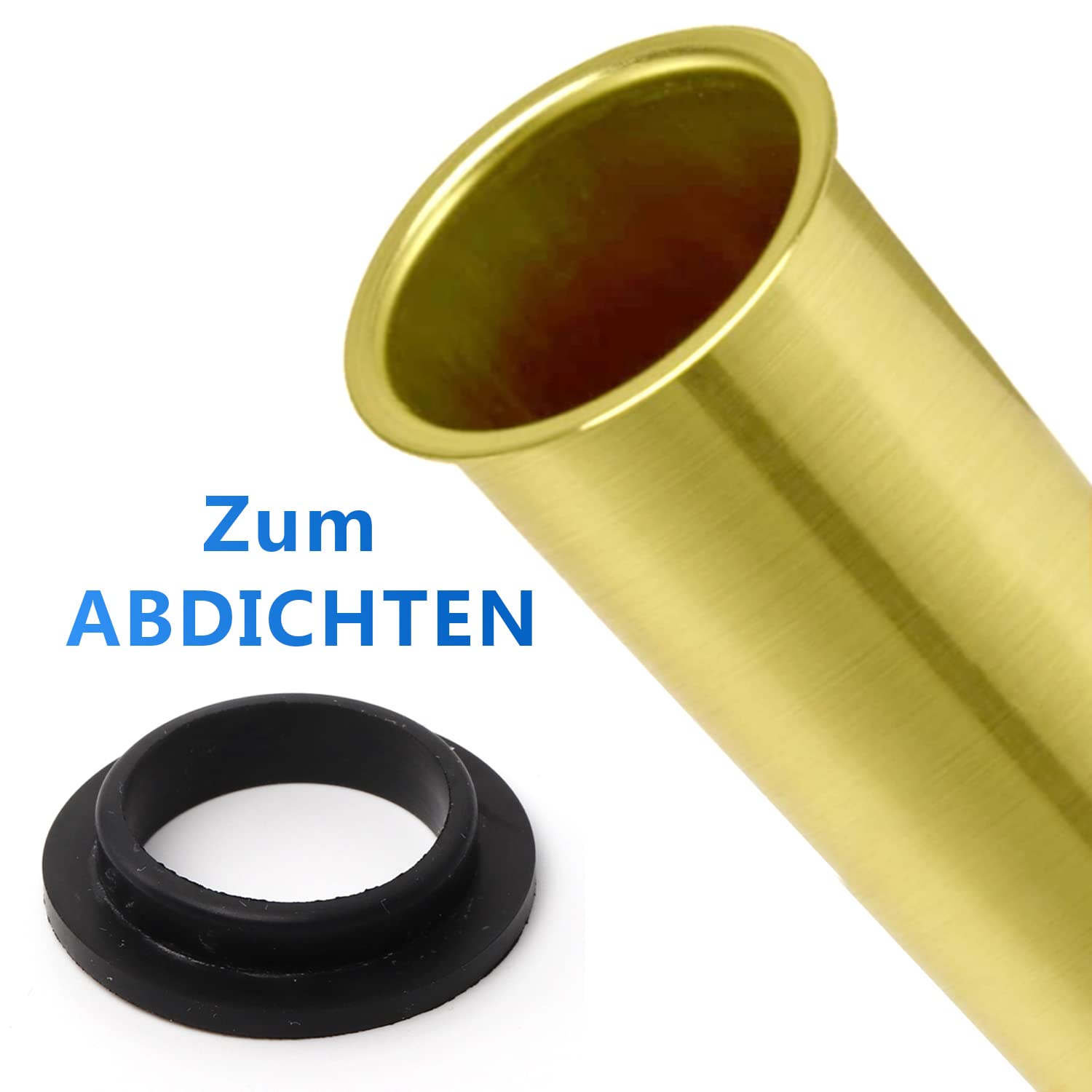 OPERMAXER Messing Dompelbuis 300 mm voor Sifon, Verlengingsbuis 32 mm Afvoer, Recht Dompelbuis, Fles-Sifon voor Wastafel Afvoerset, Geborsteld Goud