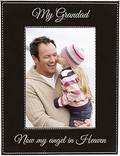 CustomGiftsNow My Grandad Now My Angel in Heaven Laser Engraved Faux Leather Black Leatherette Wall Hanging/Tabletop Picture Group Family New First Time Seeing Grandchild Baby Photo Frame