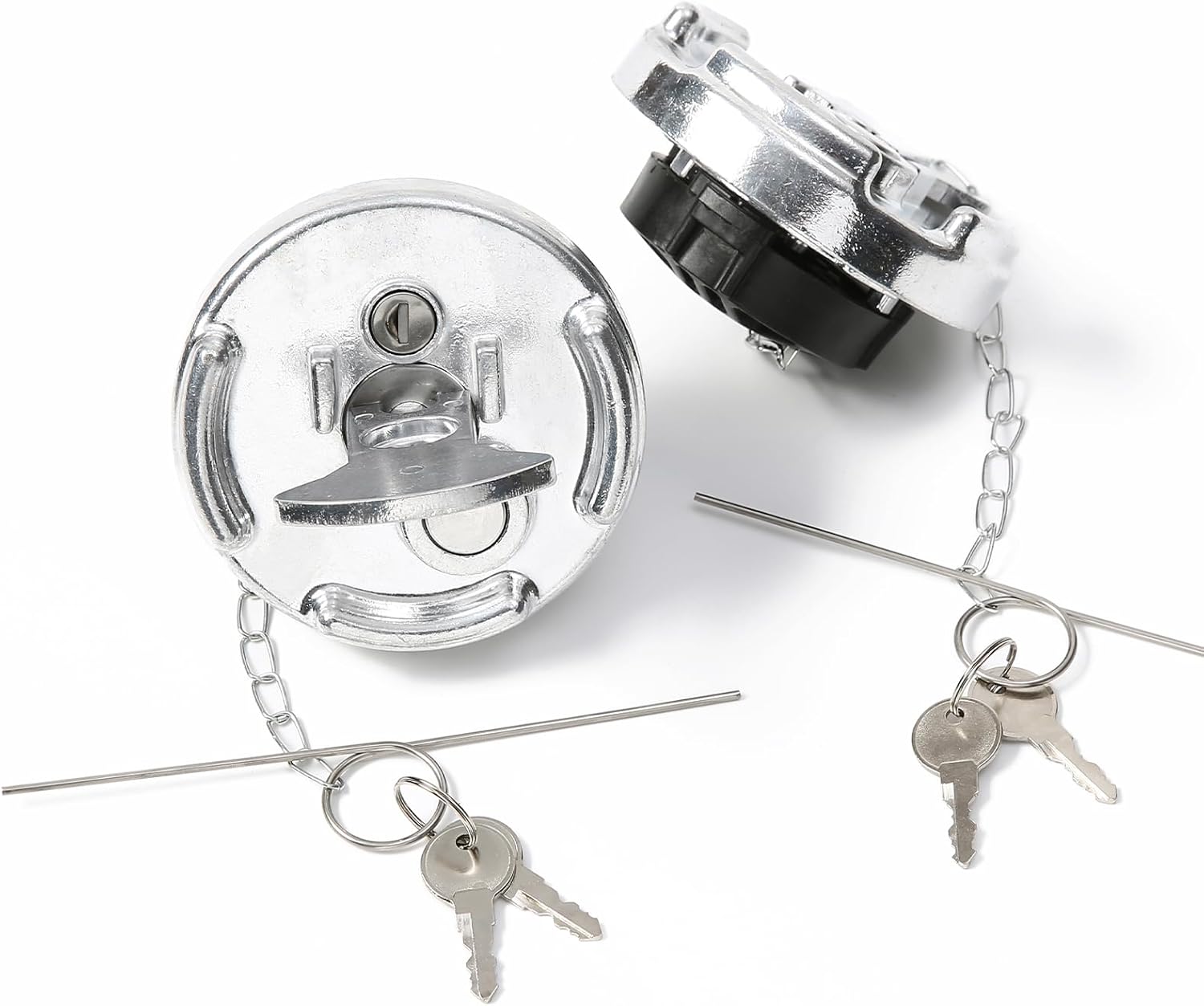 Locking Diesel Fuel Tank Cap, 2 Pack, 4" Lever-Style Aluminum Fuel Caps with Keys, Compatible with 1972–2017 Peterbilt 330–587 Semi Trucks, Replaces 11-04859-200, 1104859200, 600212