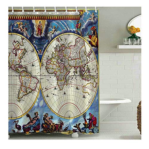 ANAZOZ Rideau de Douche Carte du Monde Polyester Imperméable Rideau de Baignoire 180x180cm