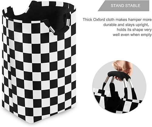 Miniatura 3 de Cesta de lavandería con bandera a cuadros de carreras, cesta plegable con asa, 50 litros