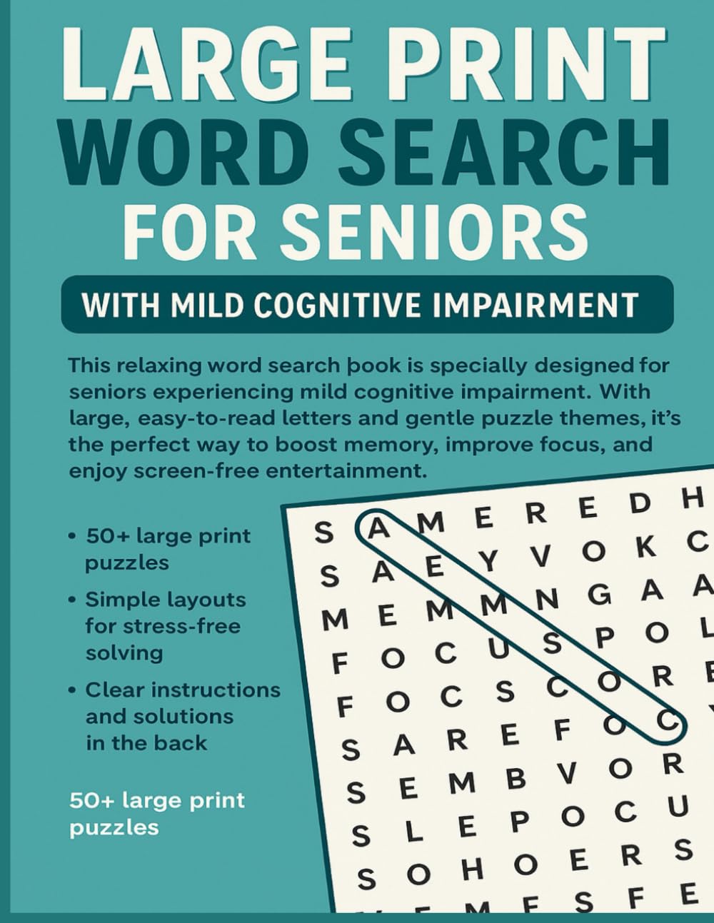 Large Print Word Search for Seniors with Mild Cognitive Impairment: 50+ Gentle Brain Games to Improve Memory and Focus (Gentle Brain Games for Seniors)