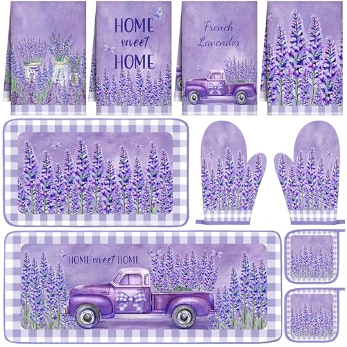 VitalCozy 10 Pcs Lavender Kitchen Decor Lavender Kitchen Towels and