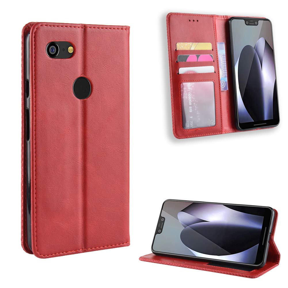 Cover Compatible with Google Pixel 3 XL Case,Compatible with Google Pixel 3 XL Case PU Leather Flip Kickstand Wallet Card Slot Magnetic Closure Red