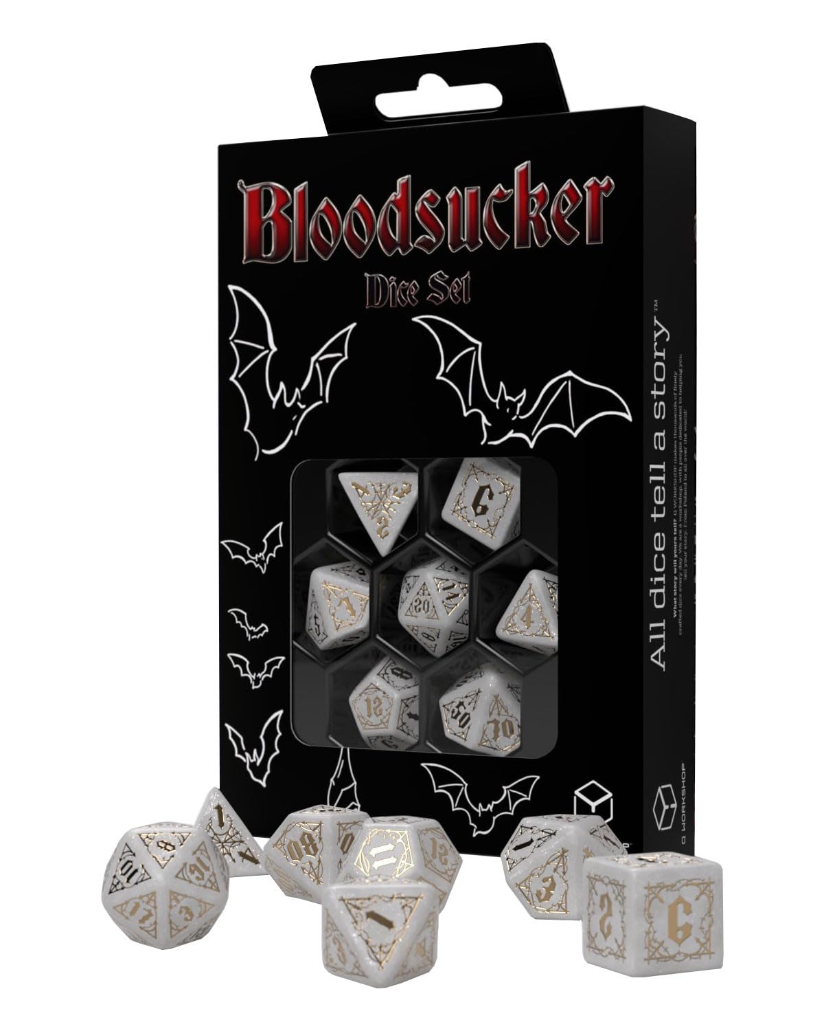 Q-Workshop Bloodsucker Shimmering White & Gold Dice Set - Dice Board Game - for 1+ Players and Ages 14+