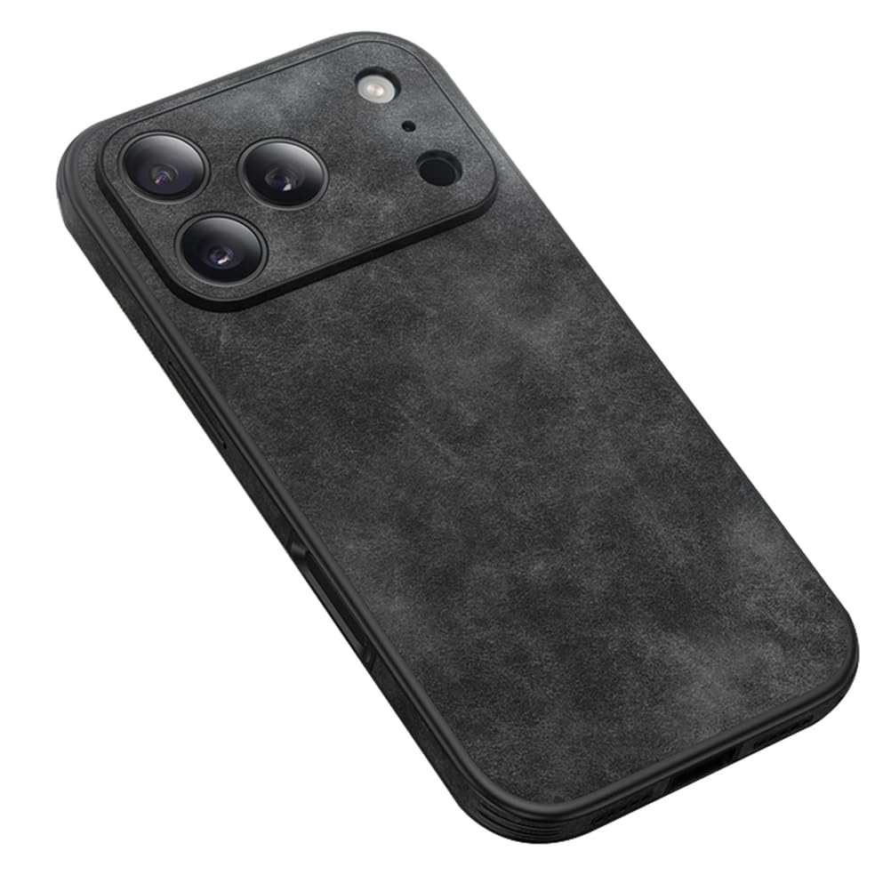 Dünne Hülle Für iPhone 17 Pro Max/17 Pro/Air/17, Mattes Veganes Leder Stoßschutz Handyhüllen Weichem Silikonrand rutschfeste Schutzhülle,Schwarz,17 Pro