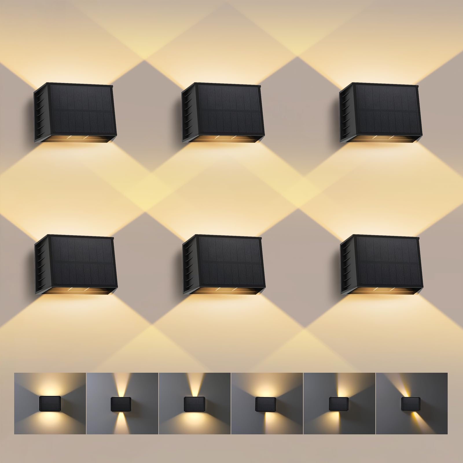 T-SUN LED Wandleuchte Solar Außen, 3000K Warmweiß Solarlampen für Außen mit Auf und ab Einstellbarer Lichtstrahl Abstrahlwinke, Solarwandleuchten Außen Wasserdichte für Wand Garten Zaun(6 Stücke)