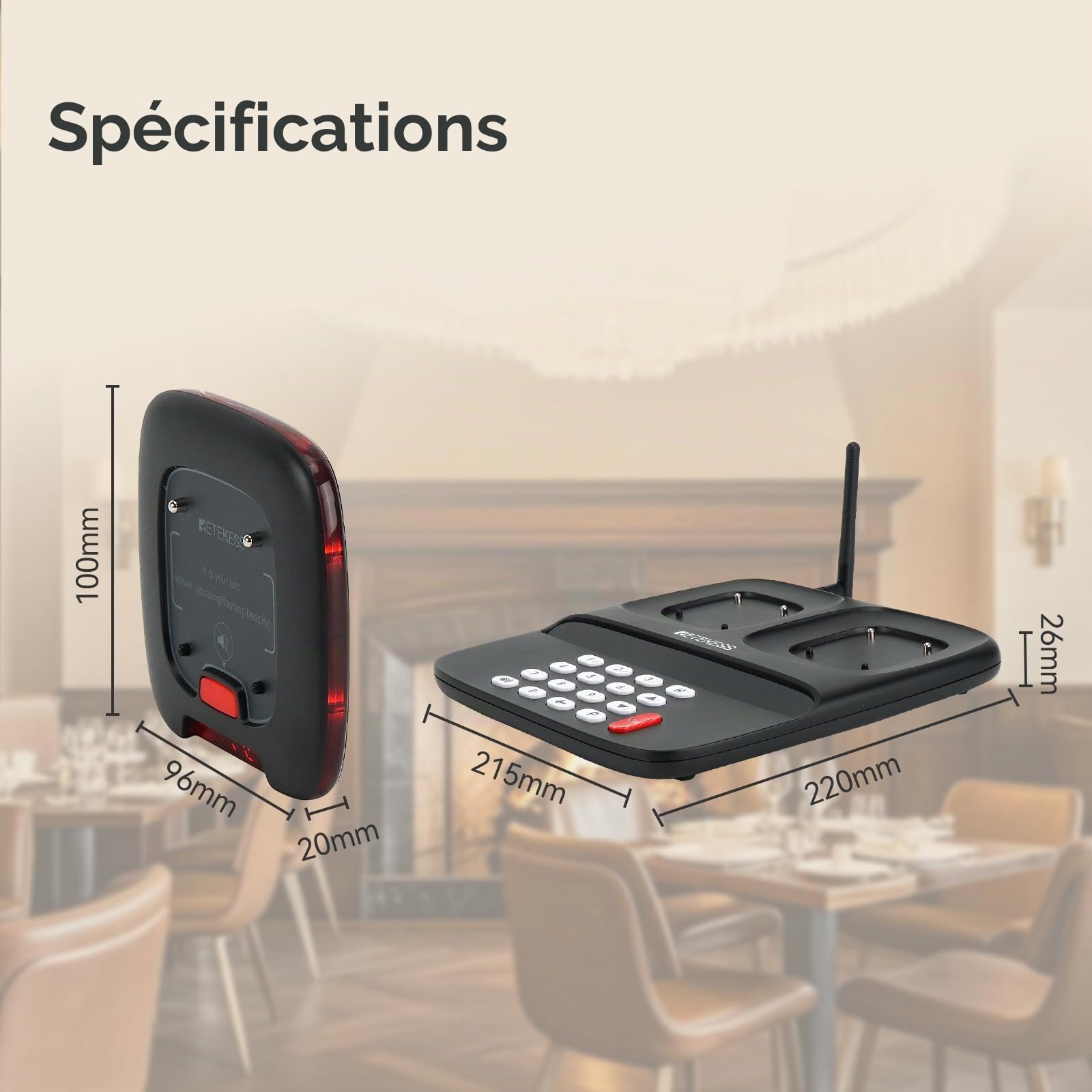Retekess TD183 Bipeur Restaurant, Restaurant Pager, 20 Bippers | pour Logistique, Usines, Club, FSK 800M, Batterie 300 mAh 28H, Fonction de Rappel des Modèles d'Appel