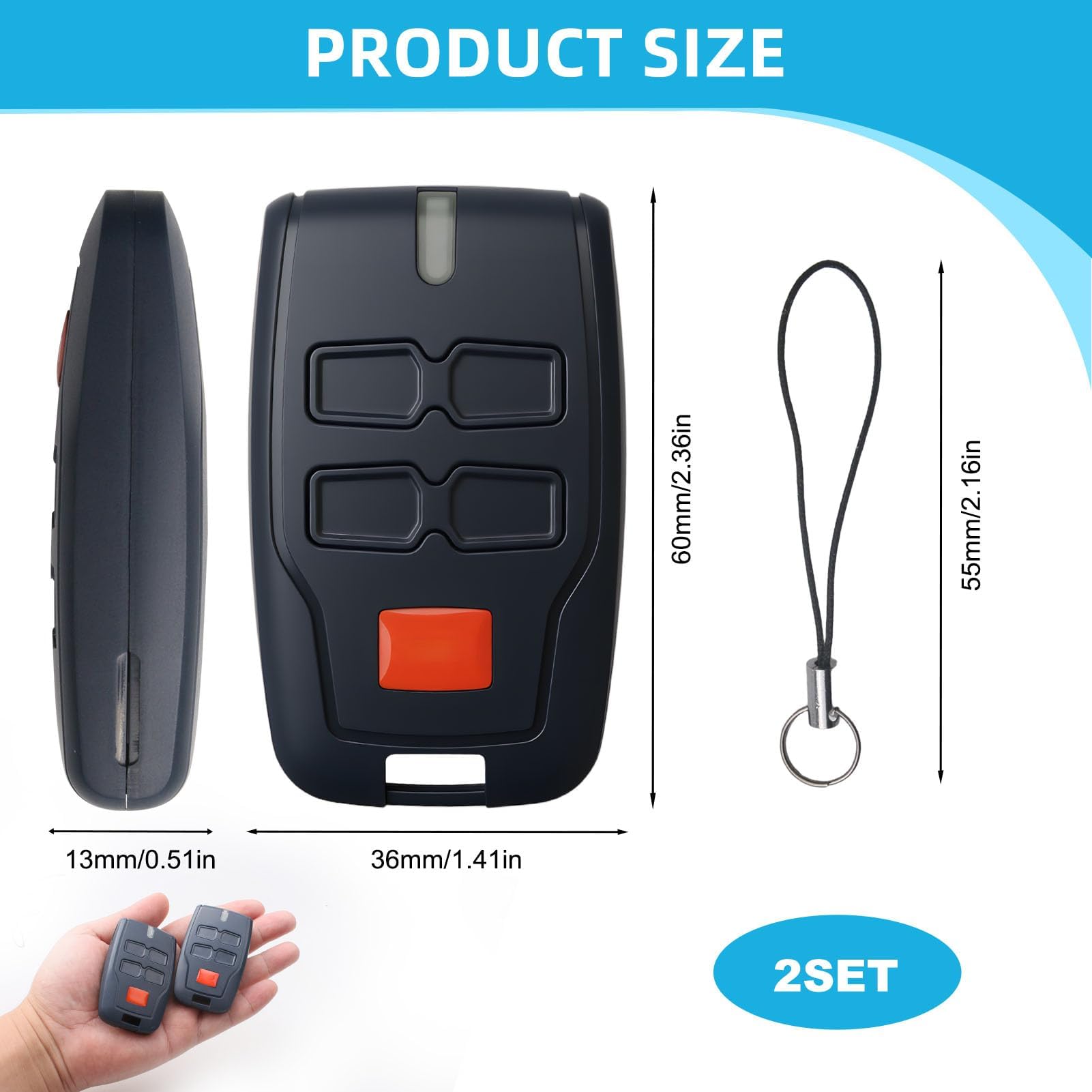 Telecomando Garage BFT 433,92 MHz – 2 Telecomandi A 4 Pulsanti Rolling Code, Compatibile Con MITTO, TRC E Altri Sistemi