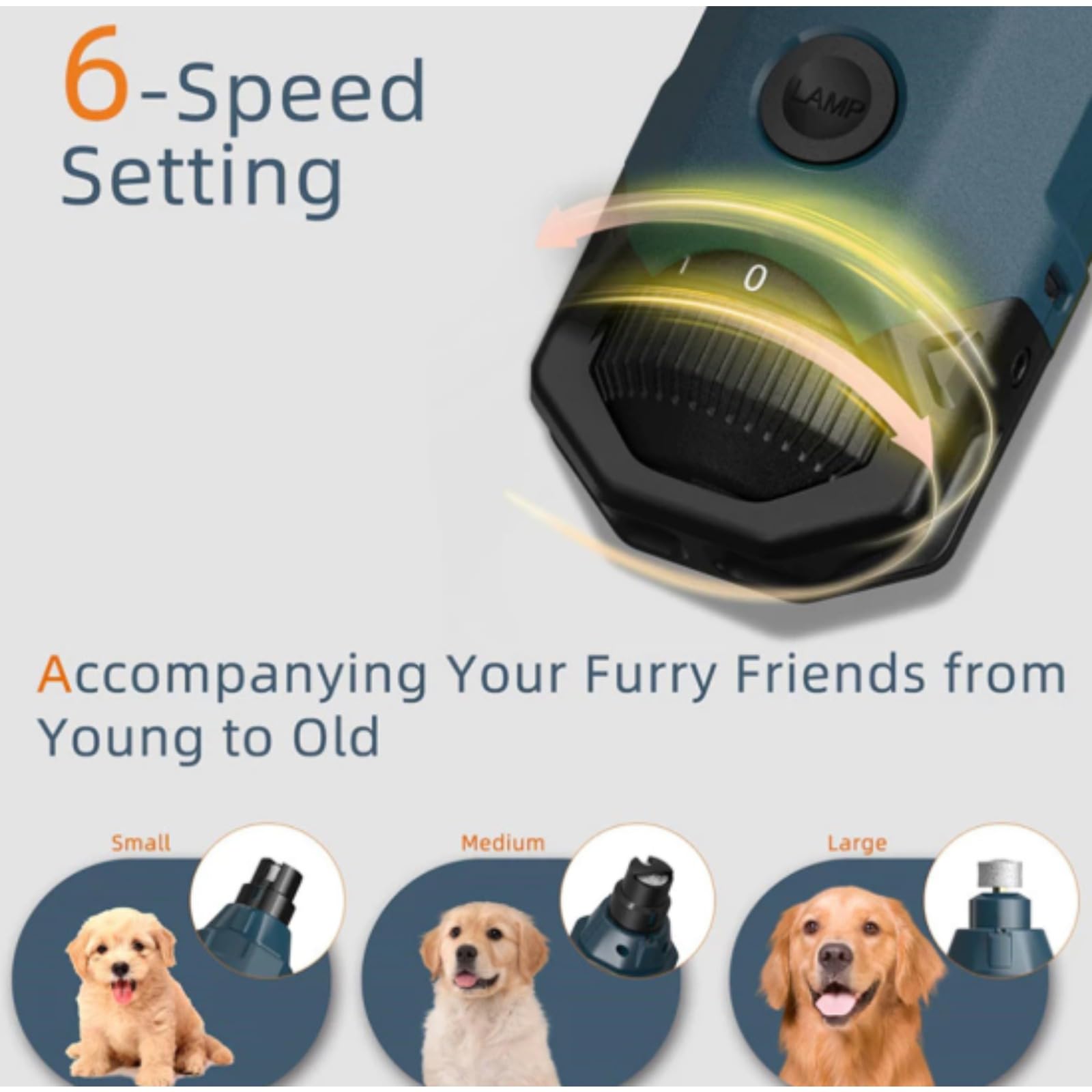 SWZEC Quiet Rechargeable Dog Nail Grinder - LED Lights & Breed-Specific Ports (Blue) - image 4