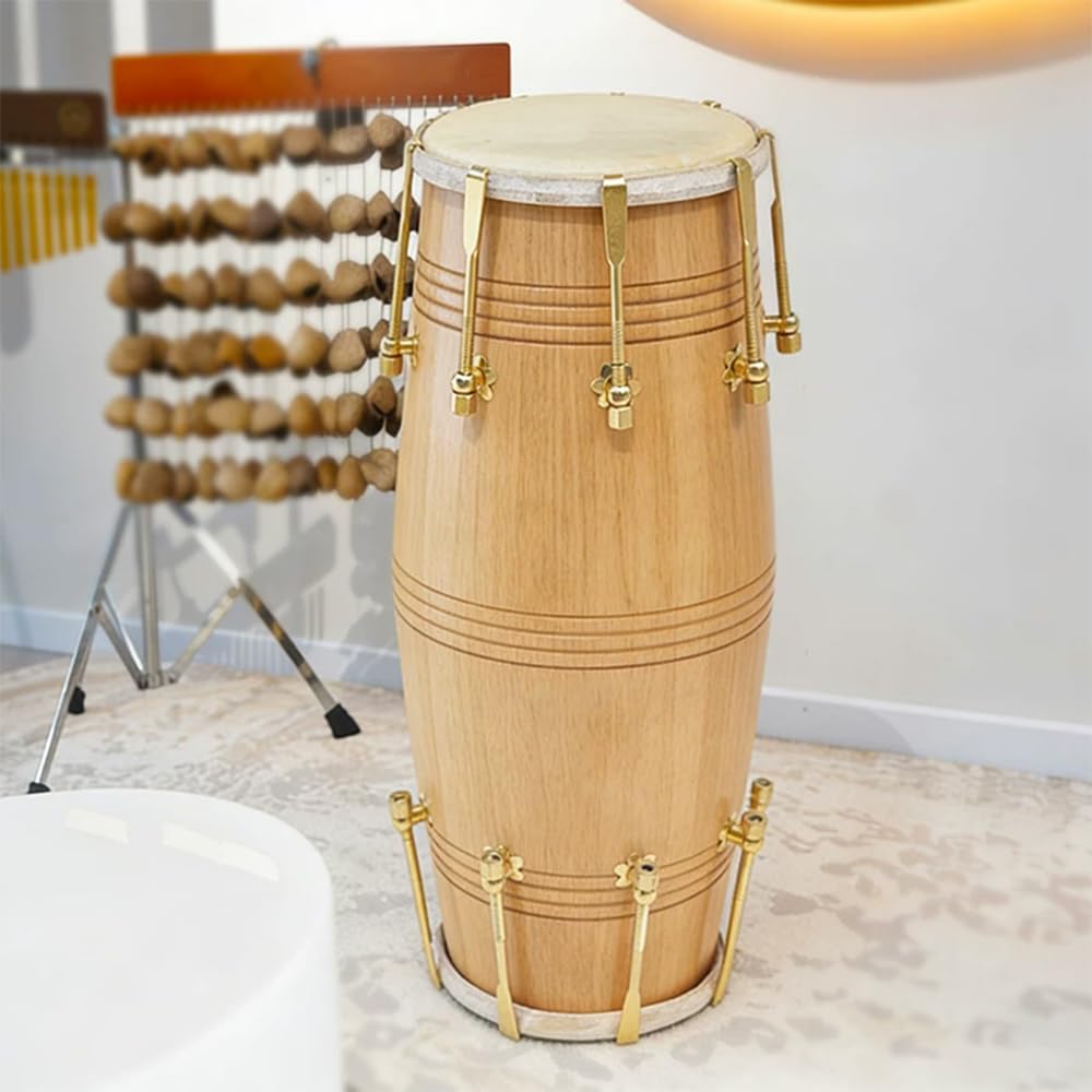 Tamburo Dora Indiano A Doppia Faccia Ovale, Lungo 45 Cm, Diametro 18 Cm, Inclusa Borsa Per Batteria,C