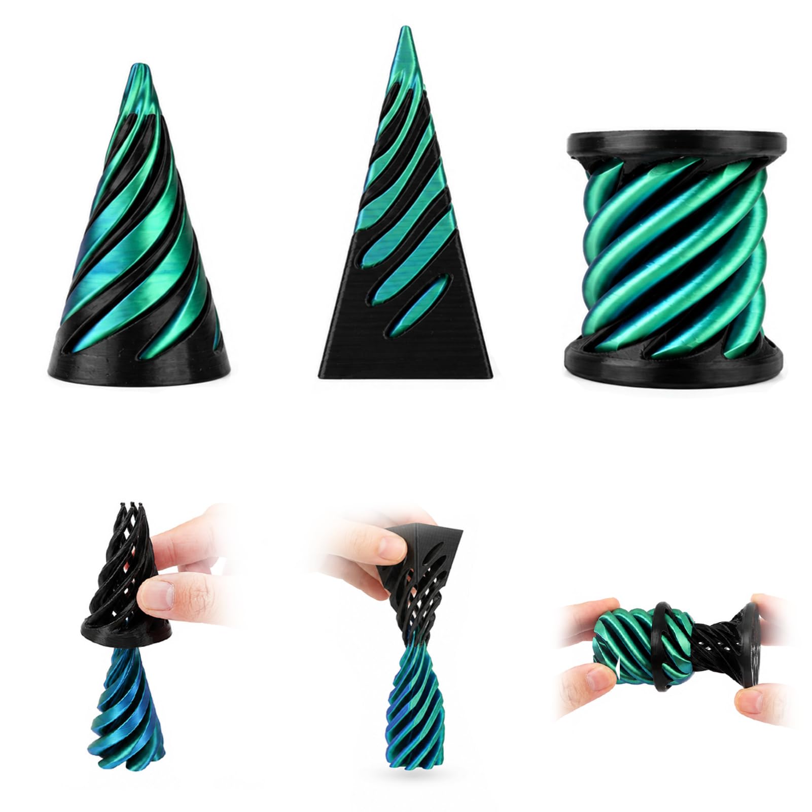 3pcs Spiral Impossible Fidget Toy, Impossible 3D Spiral forAdult Printed Spirals Cone Fidget Toy Desktop Sculpture 3D Printed Pass Through Fidgets Toys for Home Office Decoration