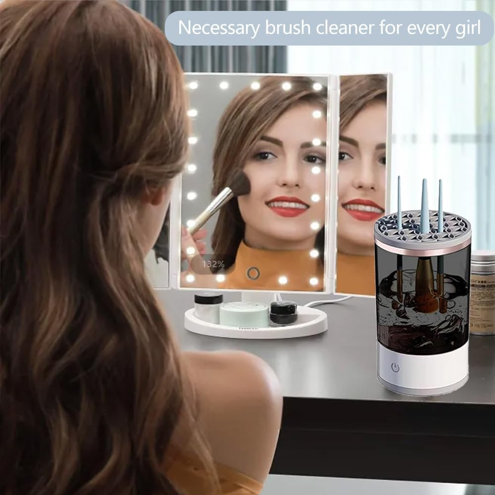 FLOITTUY Electric Makeup Brush Cleaner Machine, USB Portable Make up Brush Cleaner for All Size Makeup Brush, Multi Functional Tool for Automatic Cleaning, Drying, and Storage Great Gift For Women 3