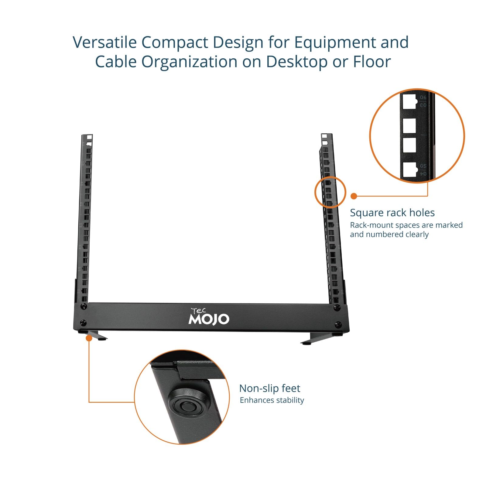 Tecmojo Rack da Tavolo 19 Pollici 8U 2 Montanti, Rack a Struttura Aperta per Apparecchiature AV, Nero