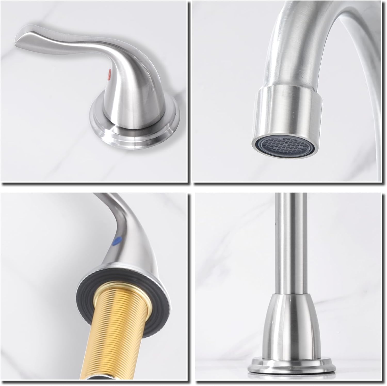 RKF Bathroom Faucets for Sink 3 Hole Brushed Nickel 8 inch Widespread Bath Sink Faucet with Drain Double Lever Handle Vanity Basin Mixer Tap with Hose&Deck RKF03011 - Image 6