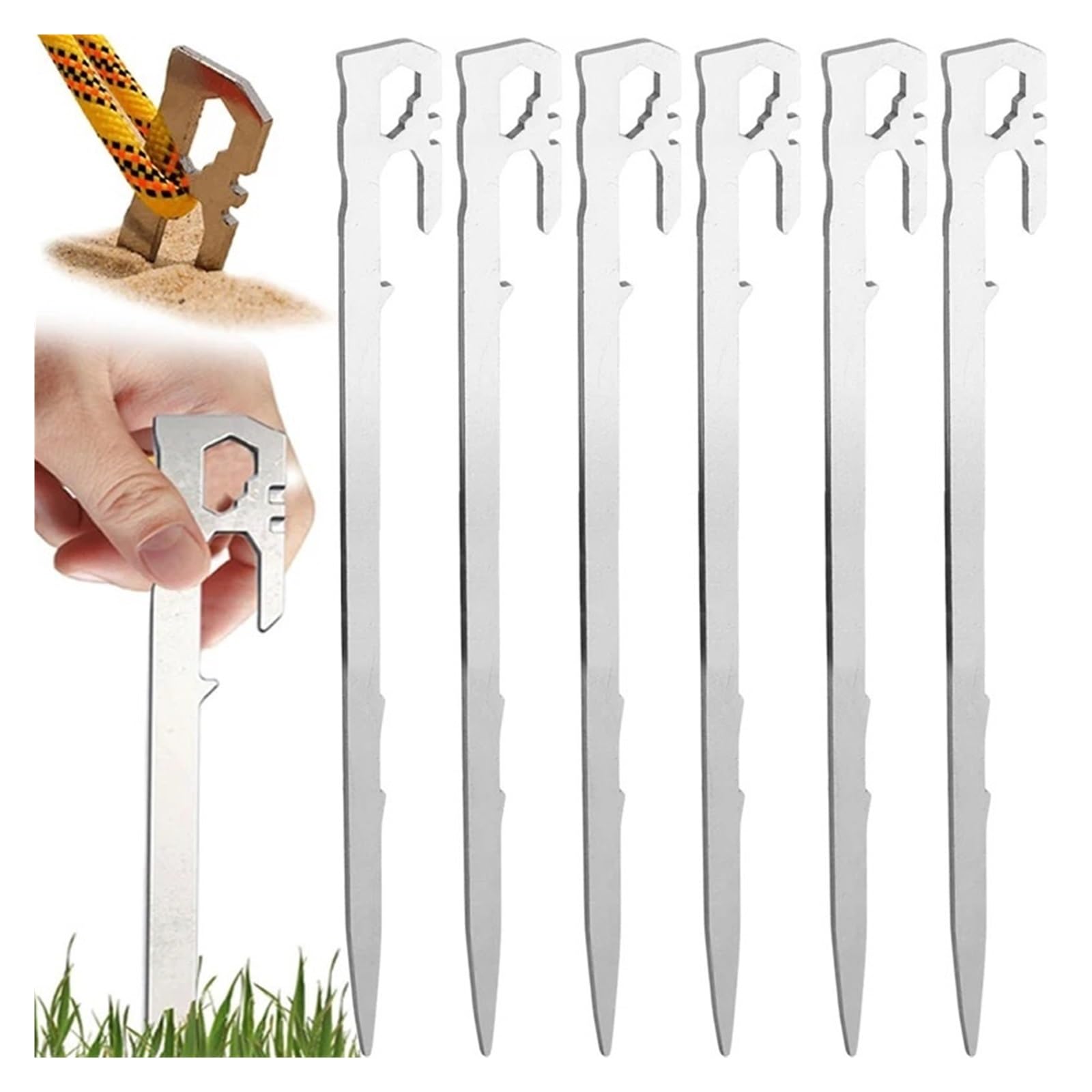 Piquetas Camping Estacas de Acero Inoxidable for Tienda campaña, Clavos for Suelo jardín, Clavijas for Dosel for Senderismo, toldos Playa, Hamaca, púas Metal para Camping(10PCS)