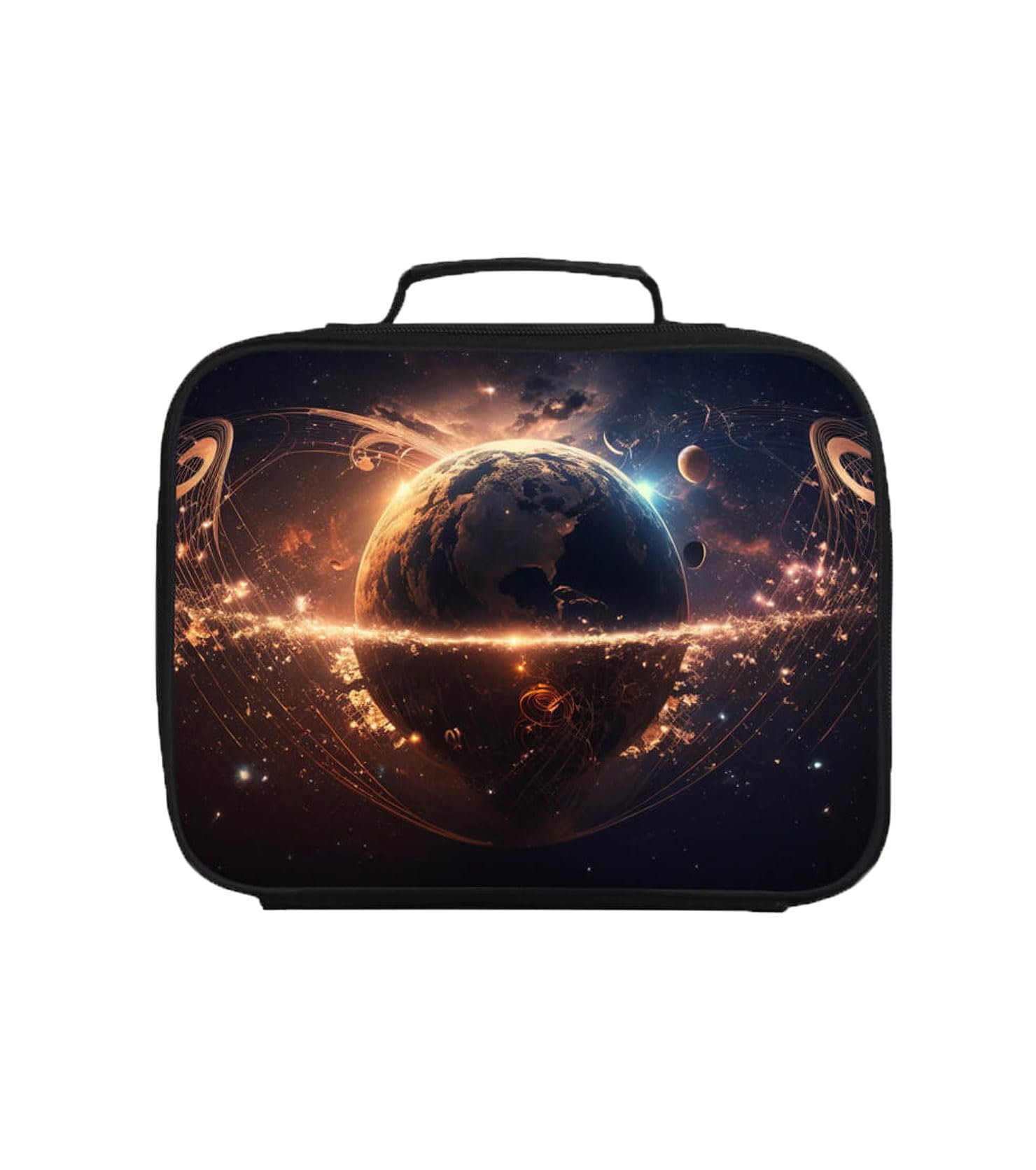 AnySmic Kids Lunch Box for Boys and Girls, Lunch Bags with Space, Planets, and Galaxy Theme for Elementary Primary School, Insulated Layers, Double Zipper, Lightweight