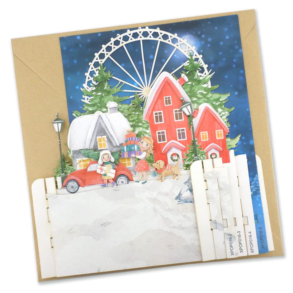 Coming Home for Christmas 3D Pop Up Christmas Greeting Card by Alljoy Cards XPOP016, 15cm x 15cm - Image 2