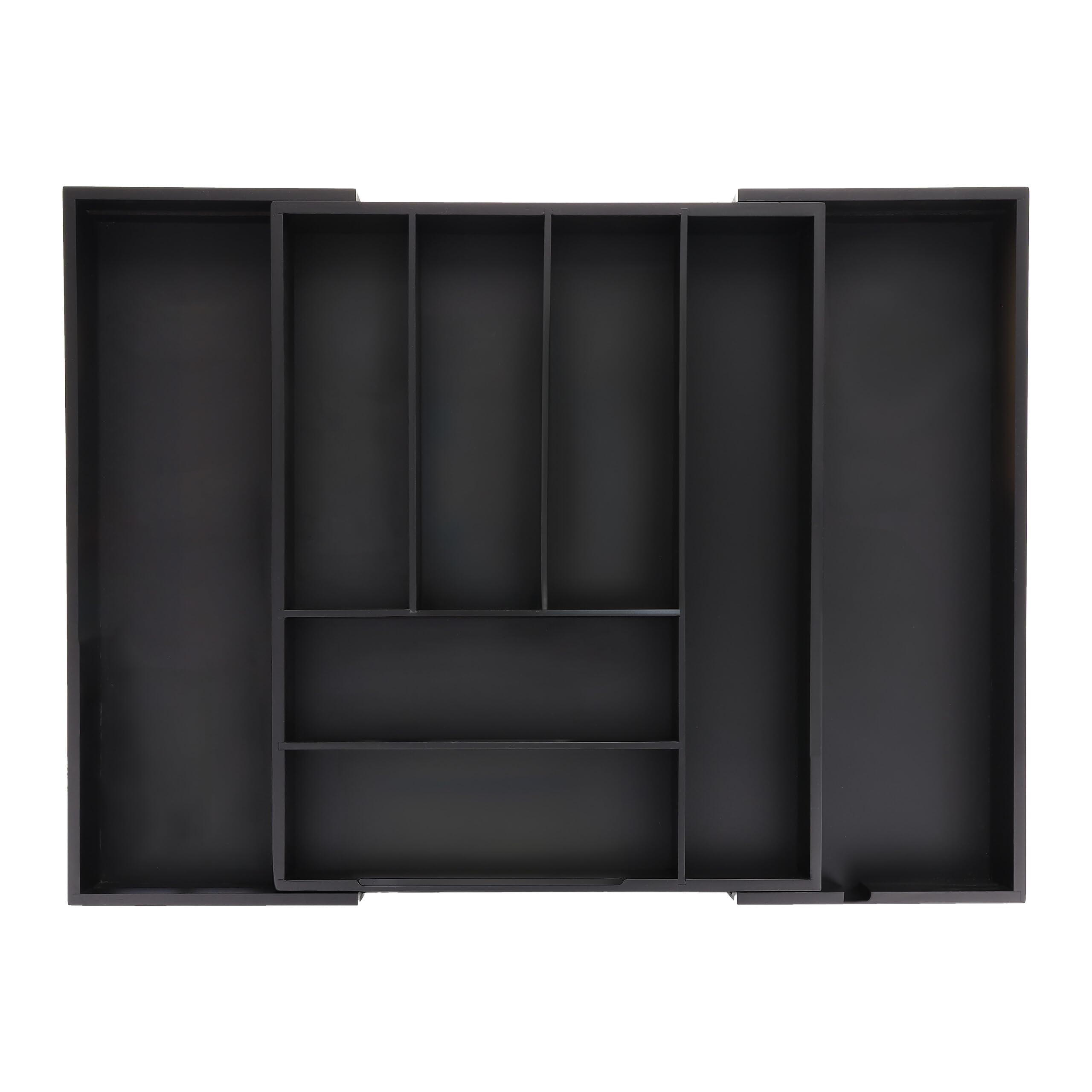 Relaxdays Pojemnik na sztućce wysuwany, bambus, wys. x szer. x gł.: 6,5 x 35-58 x 43,5 cm, 6-8 przegródek, wkład na sztućce do szuflady, czarny