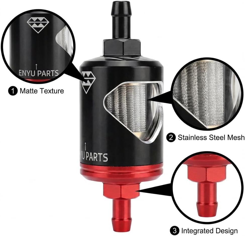 1/4 inch Fuel Filter Kit, Universal 1/4" Metal Gasoline Inline Fuel Filters 8mm with Clear View Glass for Motorcycle ATV Dirt bike Classic bikes and Small Engines