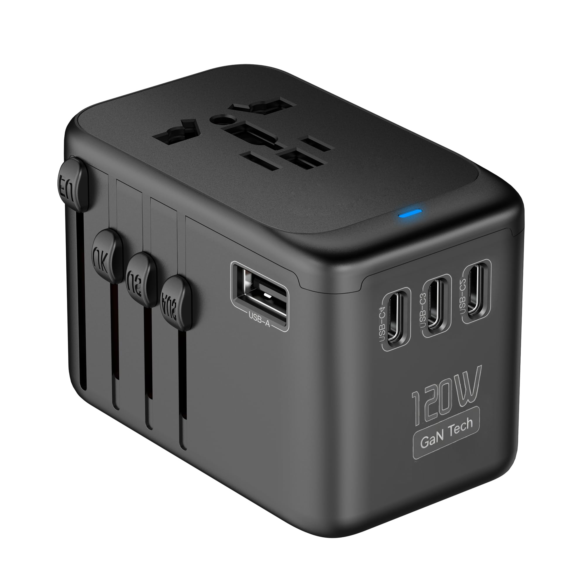 120W GaN Universal Travel Adapter, 4 USB-C &amp; 1 USB-A &amp; 2500W AC Outlet