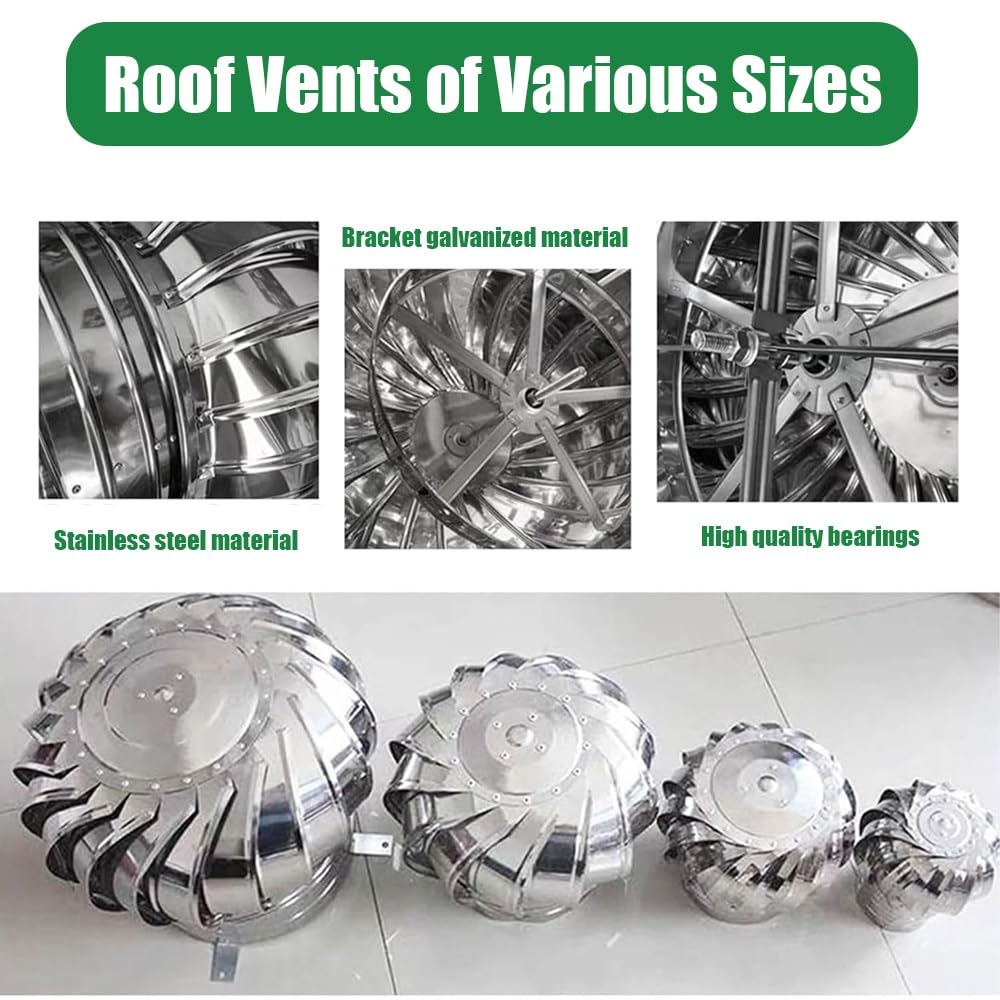 Comignolo Girevole In Acciaio Inox Per Ventilazione 150 160 250 350 450mm Turbina Di Ventilazione Per Comignolo Per Una Ventilazione Tetti, Case, Fabbriche(350mm/13.78in)