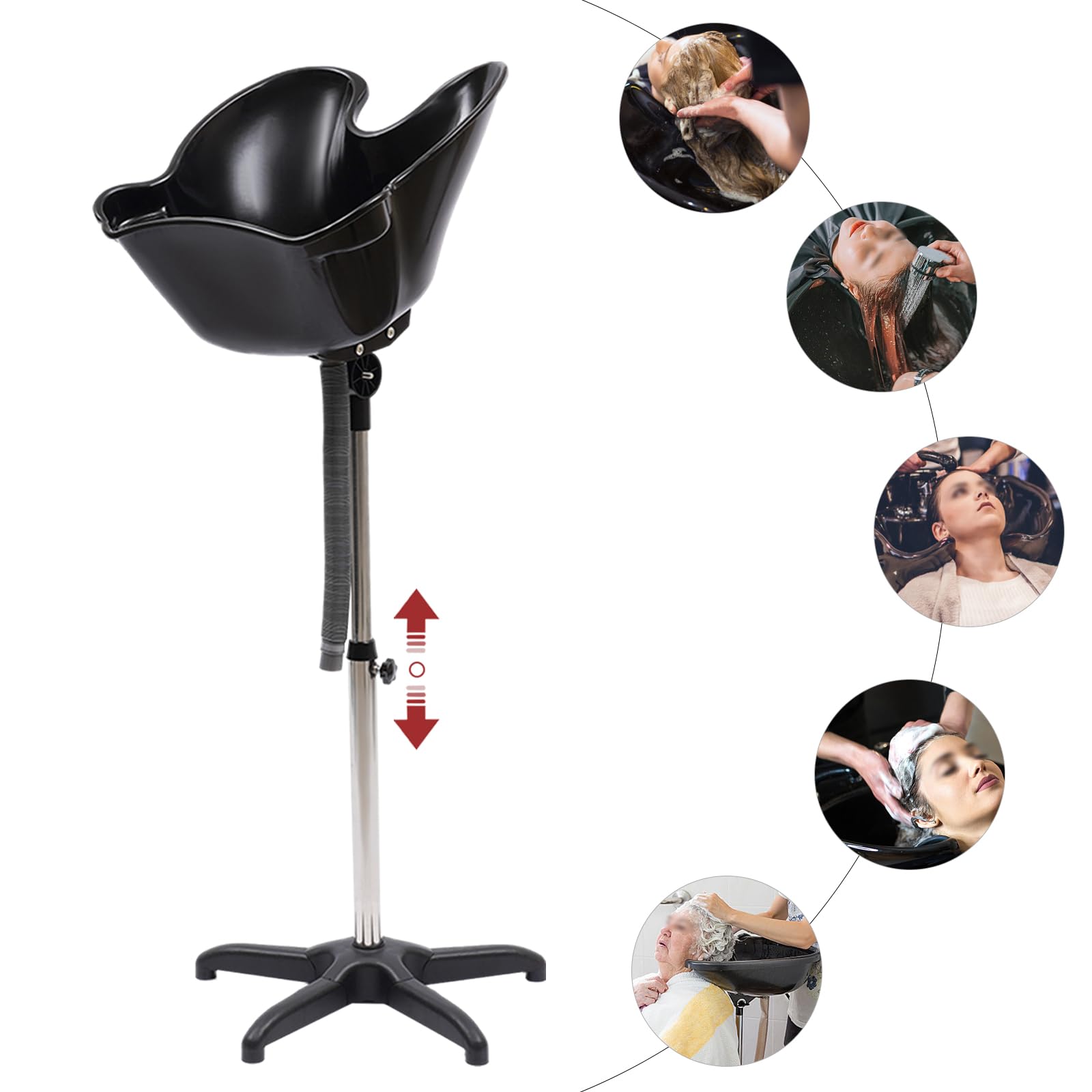 Lavabo de pelo ajustable en altura para personas mayores y hogares – Cómodo fregadero con lavabo profundo y soporte ajustable, incluye manguera de drenaje