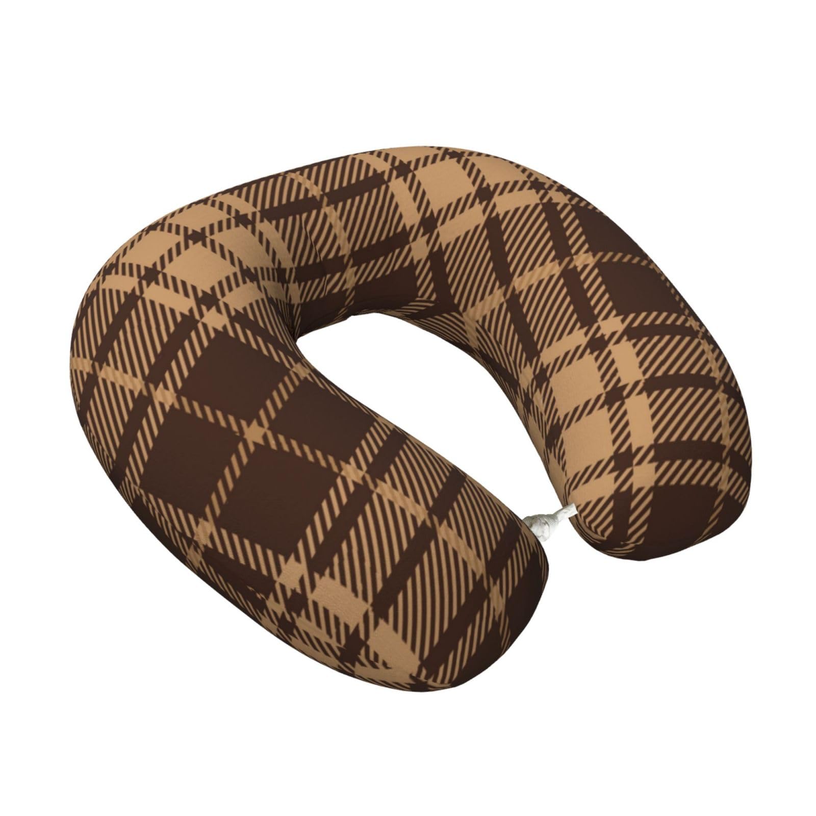 LKYMOH Brown Beige Tartan Plaid, Travel Neck Pillow U-Shaped Memory Neck Support Soft Comfortable With Washable Cover For Airplane Car Traveling and Office