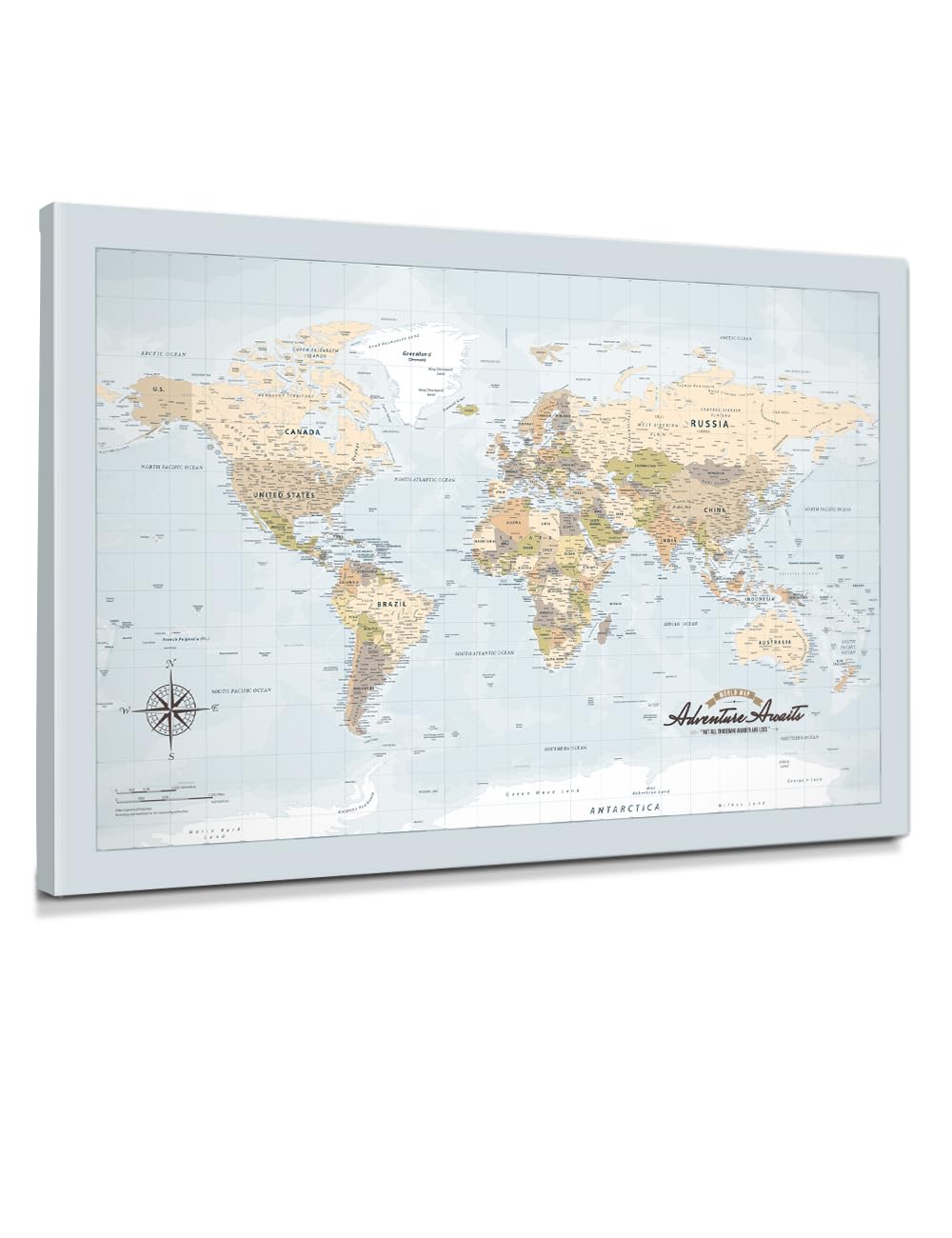 IPIC Blue Ocean World Maps for Wall, World Map Canvas, Total Size 24x16 in