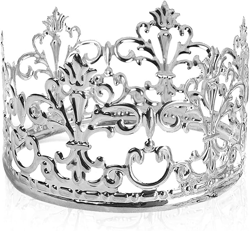 Chengcaifengye Large Vintage Silver Crown Cake Topper, Happy Birthday Topper Party Decor, Decoration Baby for Boys Girls, Deco Parties Weddings diameter 5.15 in height 2.28