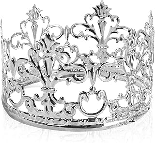 Large Vintage Silver Crown Cake Topper, Happy Birthday Cake Topper Party Decor, Cake Decoration Baby Crown for Boys Girls, Cake Deco for Parties Weddings Cake Topper, diameter 5.15 in height 2.28 in - Buy now