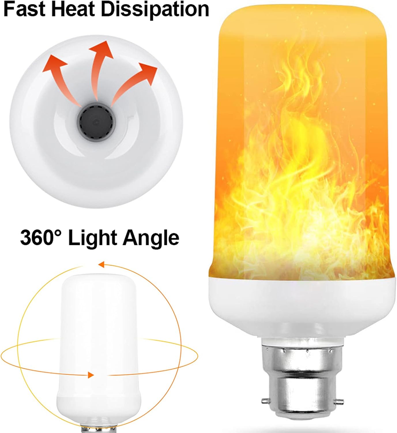 B22 2W 3W 5W Flame Lamp Bulbs LED Dynamic Flame Effect Fire Light Bulb Indoor Outdoor Decor Flickering Emulation LED Blub(4pcs)