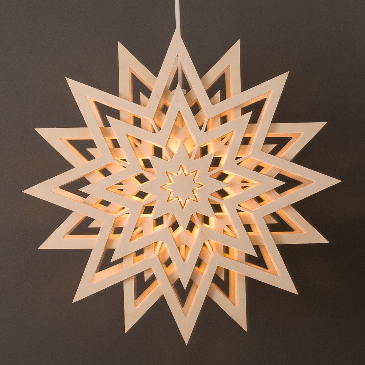 exclusiv-holzkunst Fensterbild elektrisch beleuchtet, Stern - Wandbild - Wohnzimmer Dekoration - 28 x 28 cm - Echt Erzgebirge - Holzkunst mit Herz