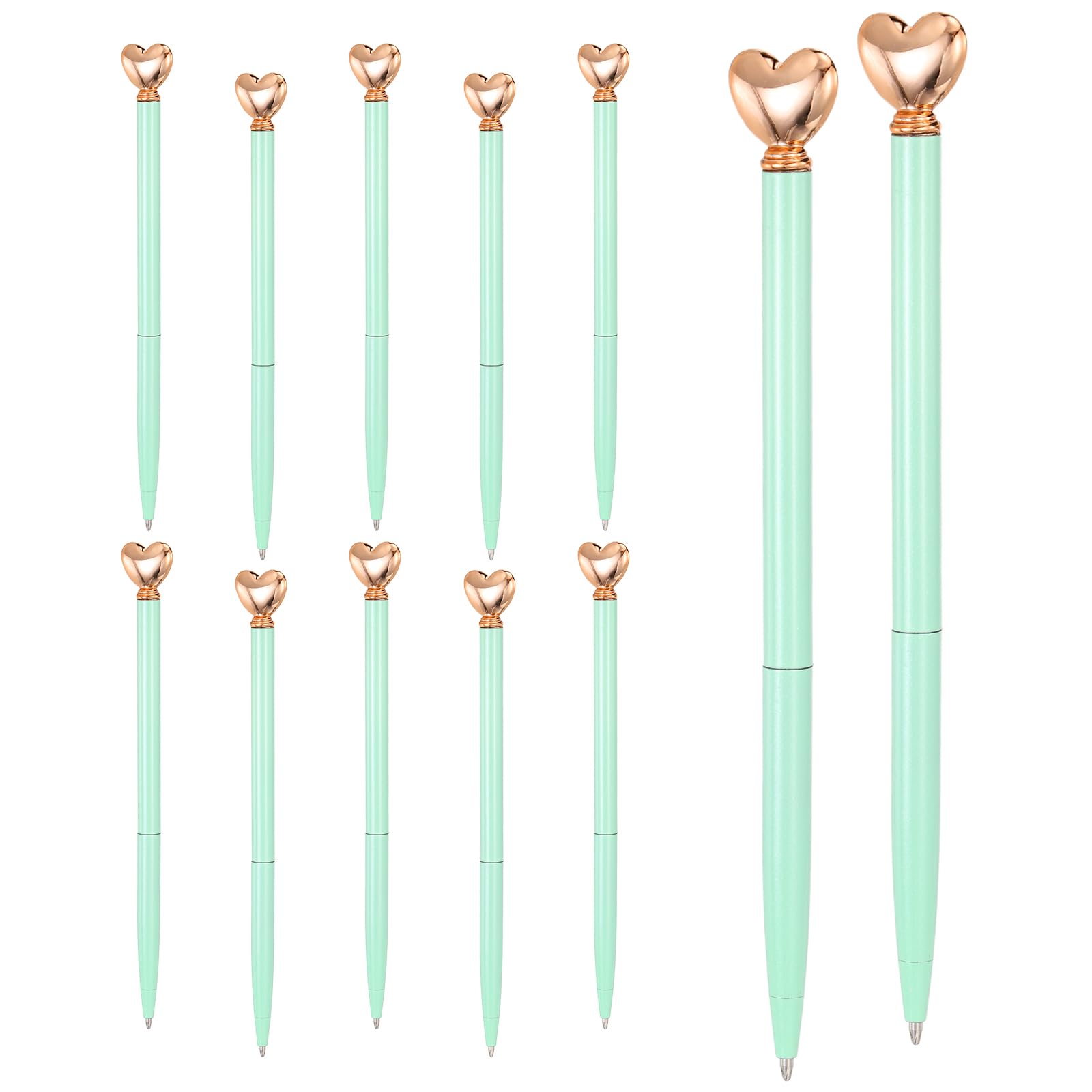 PATIKIL Heart Pens 1.0 mm Black Ink, 12 Pcs Metal Cute Pens Heart Ballpoint Retractable for Women Wedding Office Party Bridal Engagement Gifts Valentine's Day, Candy Green/Rose Gold