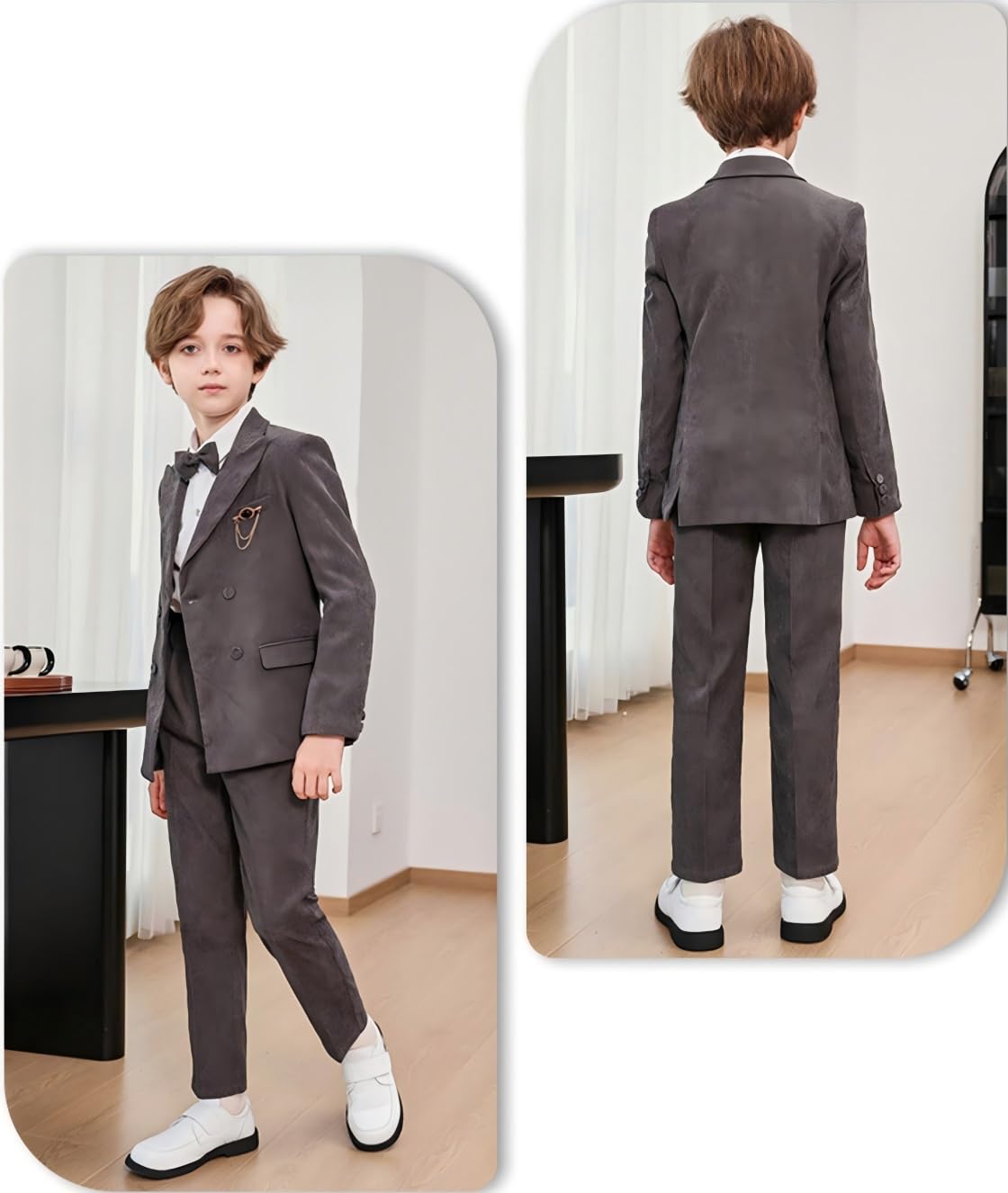 Traje para niños, traje de portador de anillos de boda, chaqueta, pantalones, traje de esmoquin con solapa de pico con lazo