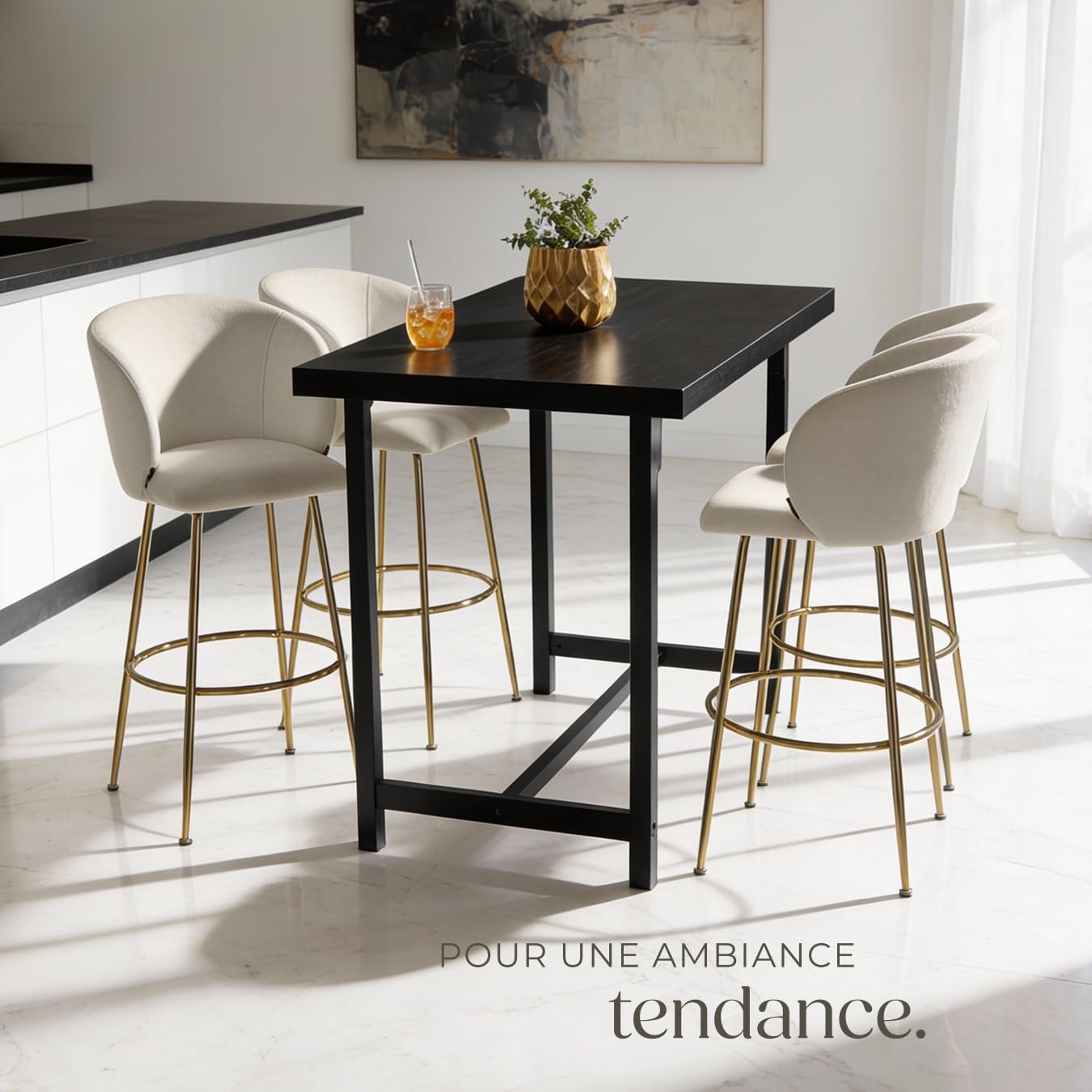 tectake® Lot de 2 Tabouret Bar Aspect Velours Chaise de Bar avec Repose-Pieds Chaise Haute Cuisine pour îlot Central H106cm Rembourrée avec Dossier Tabouret Haut Cuisine comptoir