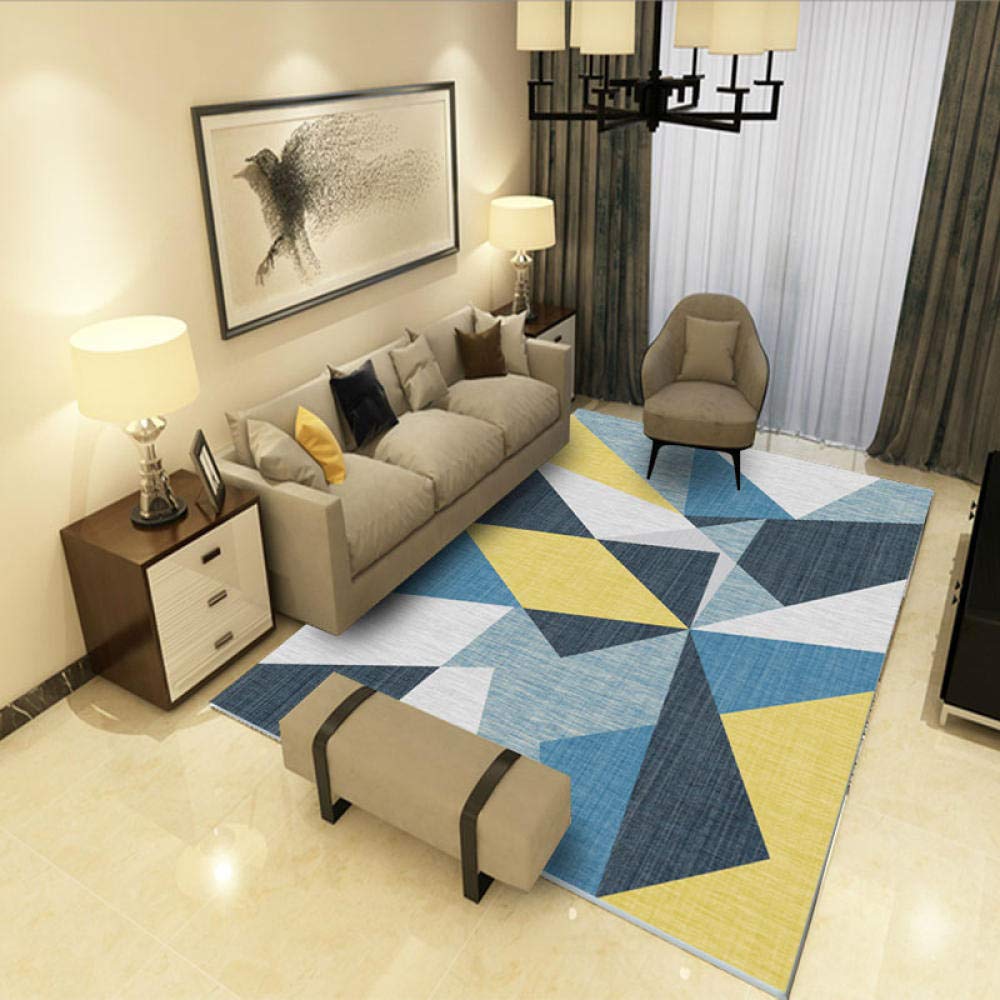 Tapis Design Moderne Bleu Jaune Blanc Grande Taille décoratifs Rug Tapete 120x180CM