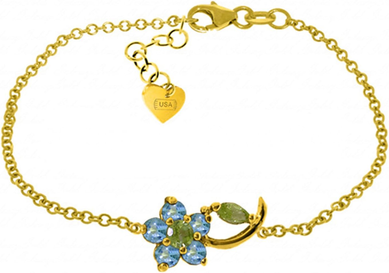 Galaxy Gold GG 0.87 CTW 14k Solid Gold Flower Bracelet Blue Topaz Peridot