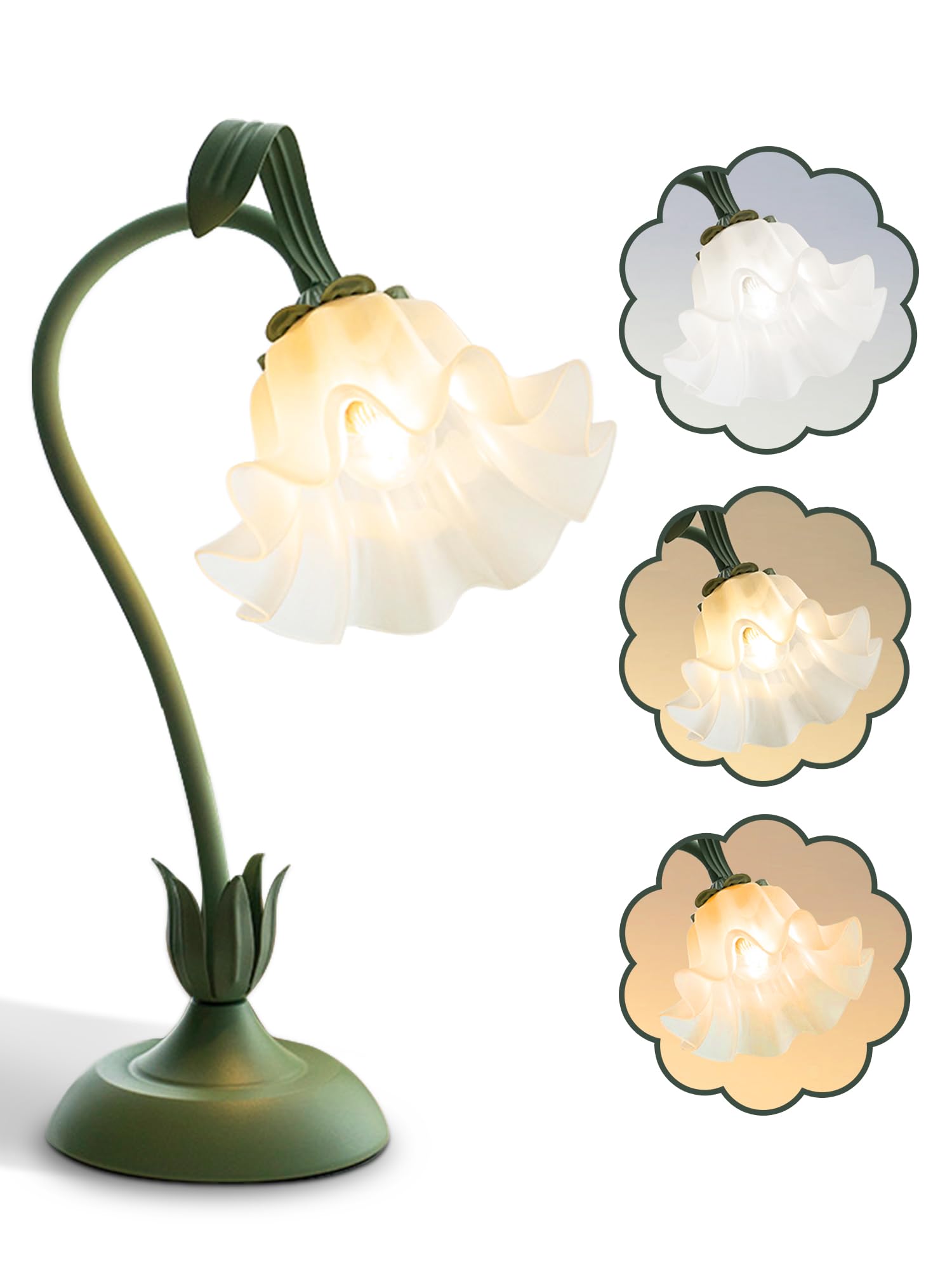 WLHBF Flower Table Lamp,LED Reading Light Bedside Vintage Flower Night Light,3 Colours Modes Bedside Lamps Decor,with E27 Bulb Nightstand Lights for Living Room Office Bedroom Home Decoration