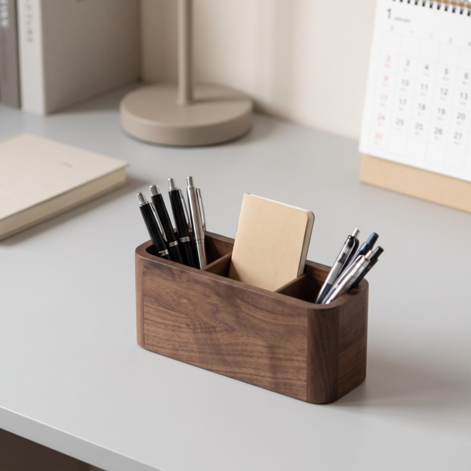 Yajuyi Portapenne da Scrivania Organizer Ufficio Cassetta Portaoggetti Contenitore con Scomparti Design Compatto in Legno per Gestire Disordine Quotidiano, 3 Scomparti, style to 3